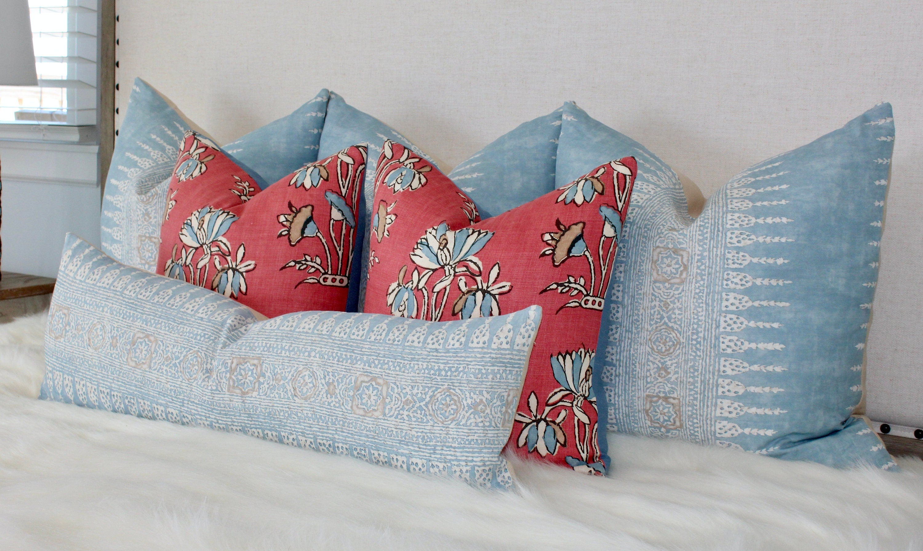 Thibaut Javanese Stripe Pillow Aqua Blue. Long Lumbar Pillow, Spa Blue Pillow, Designer Fabric Pillow, Euro Sham Cushion, Striped Pillow