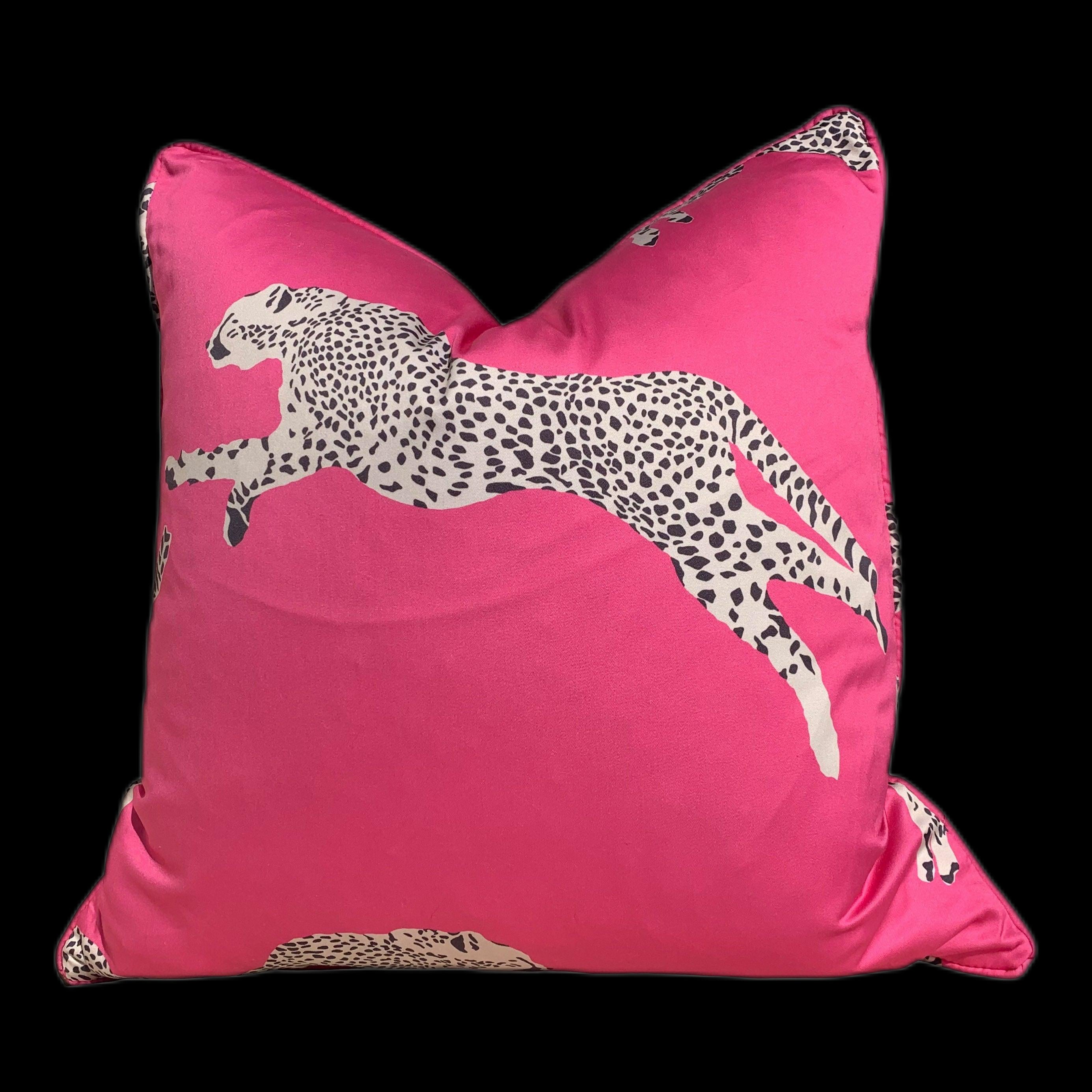 Leaping Cheetah Pink Pillow. Scalamandre Pillow, Bubblegum Pink Pillow, Animal Print Cushion, Designer Pillow, Euro Sham, Long Lumbar Pillow