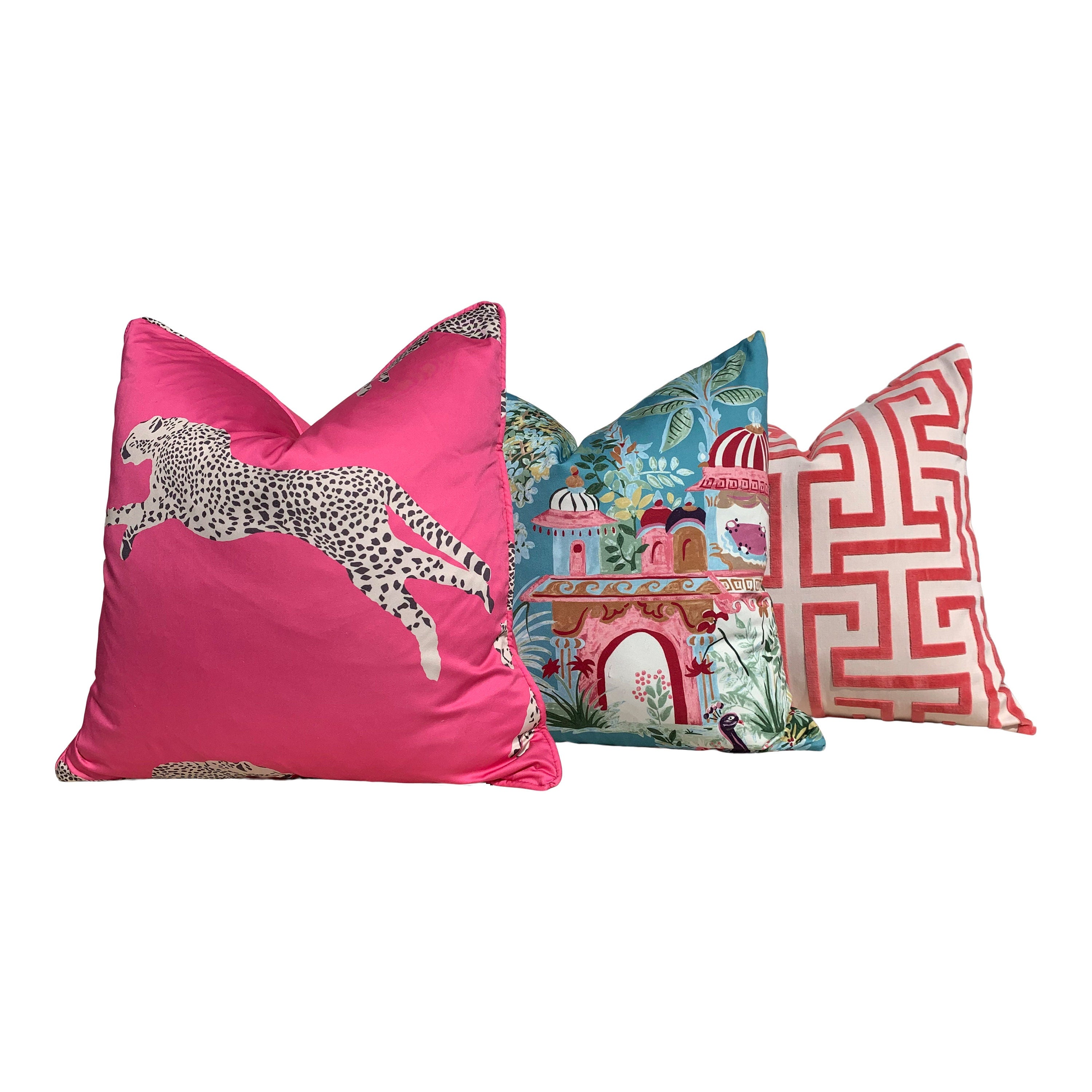 Leaping Cheetah Pink Pillow. Scalamandre Pillow, Bubblegum Pink Pillow, Animal Print Cushion, Designer Pillow, Euro Sham, Long Lumbar Pillow