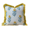 Load image into Gallery viewer, Outdoor Floral Pillow in Yellow and Teal. Accent Lumbar pillow, Sunbrella Pillow with Brush Fringe, Euro Sham Decorative Pillow Cover