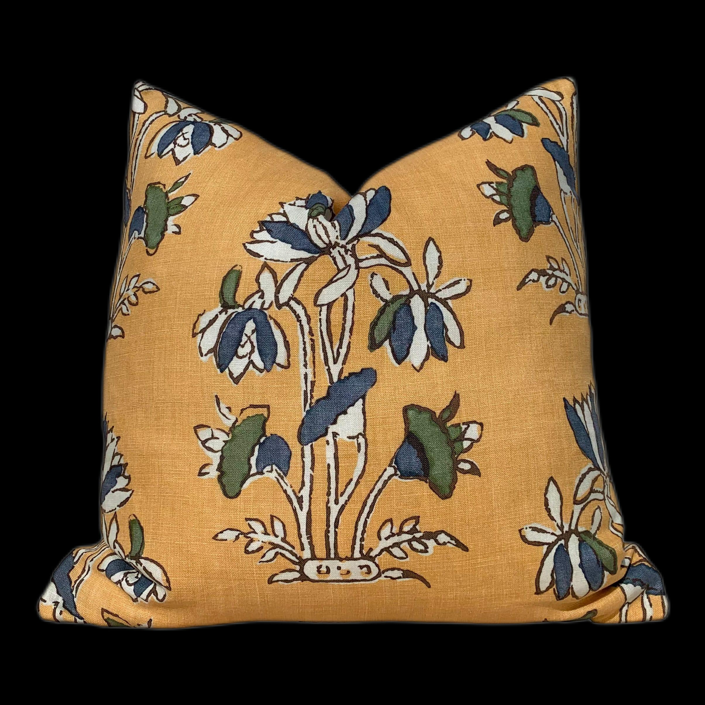 Lily Flower Pillow in Harvest Gold. Lumbar Floral Pillow Cover, Designer Saffron Pillow,  Formal Floral Pillow, Euro Sham Pillow