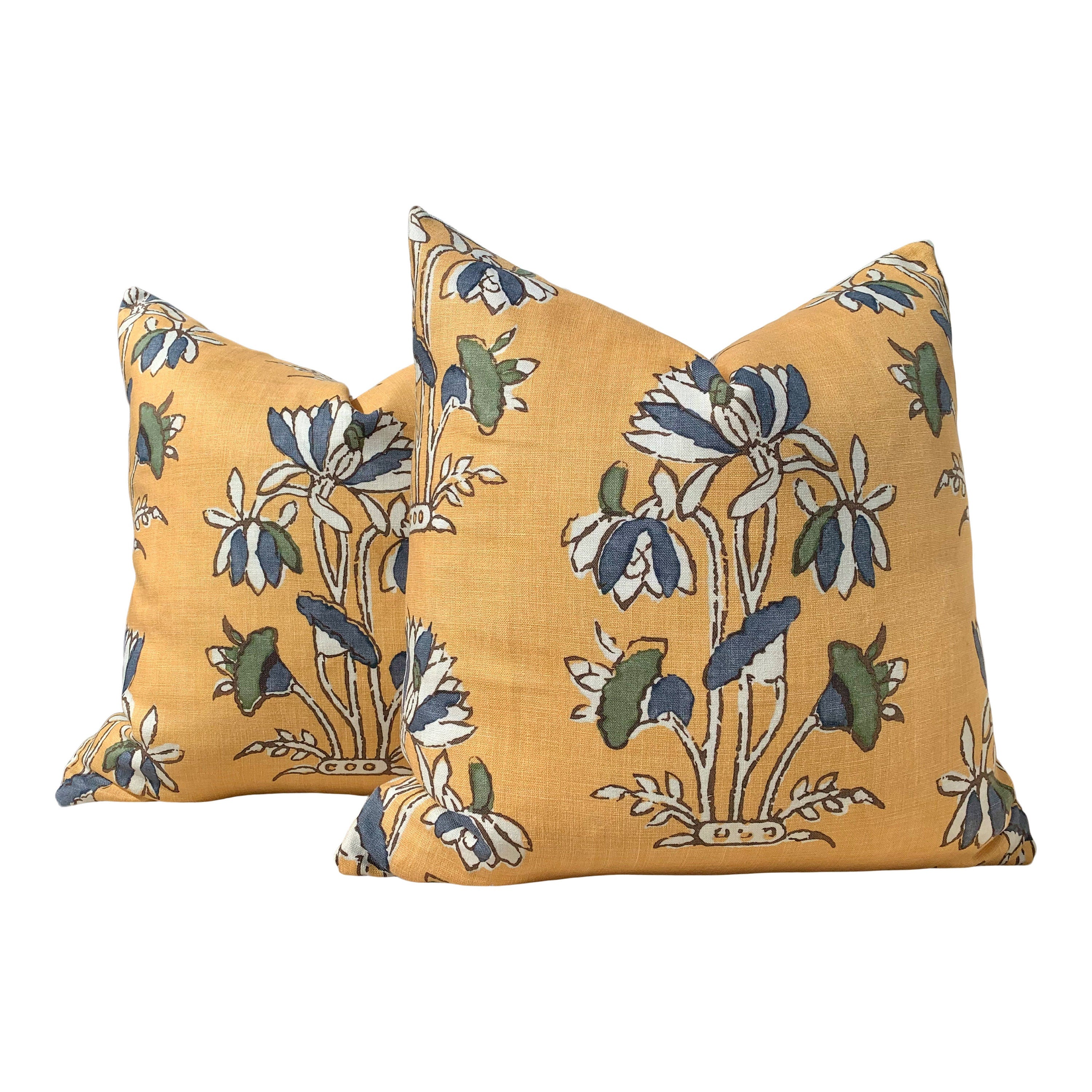 Lily Flower Pillow in Harvest Gold. Lumbar Floral Pillow Cover, Designer Saffron Pillow,  Formal Floral Pillow, Euro Sham Pillow