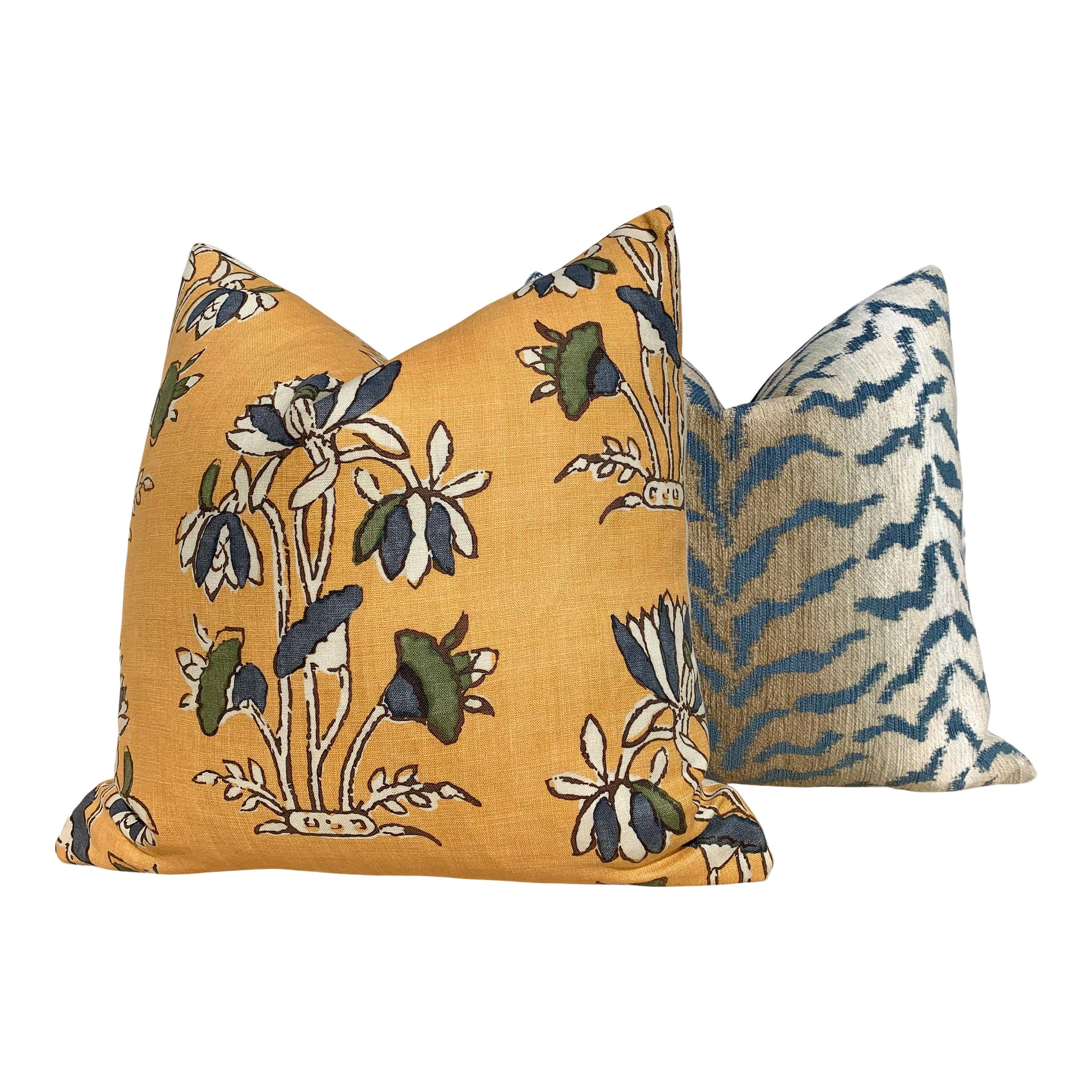 Lily Flower Pillow in Harvest Gold. Lumbar Floral Pillow Cover, Designer Saffron Pillow,  Formal Floral Pillow, Euro Sham Pillow