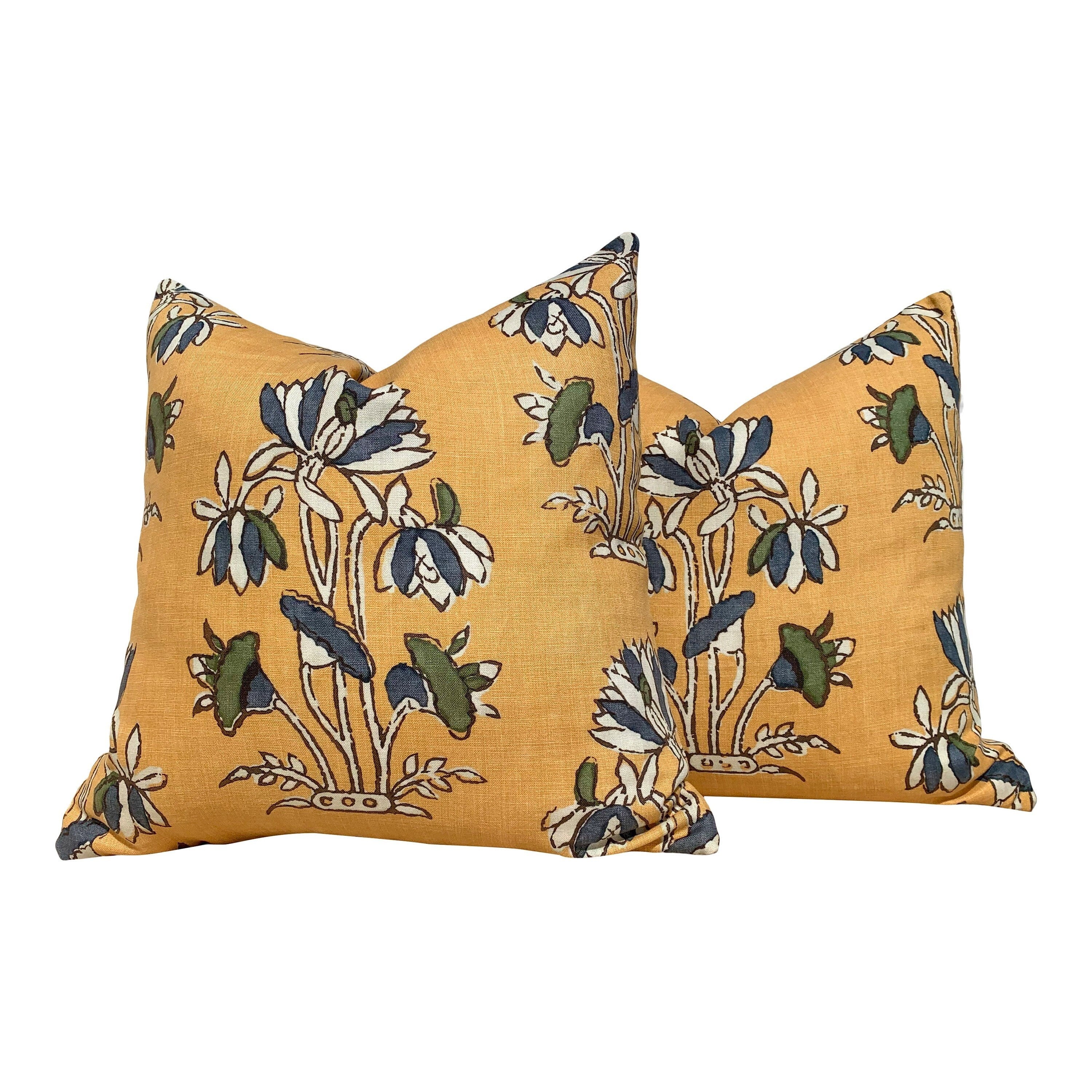 Lily Flower Pillow in Harvest Gold. Lumbar Floral Pillow Cover, Designer Saffron Pillow,  Formal Floral Pillow, Euro Sham Pillow