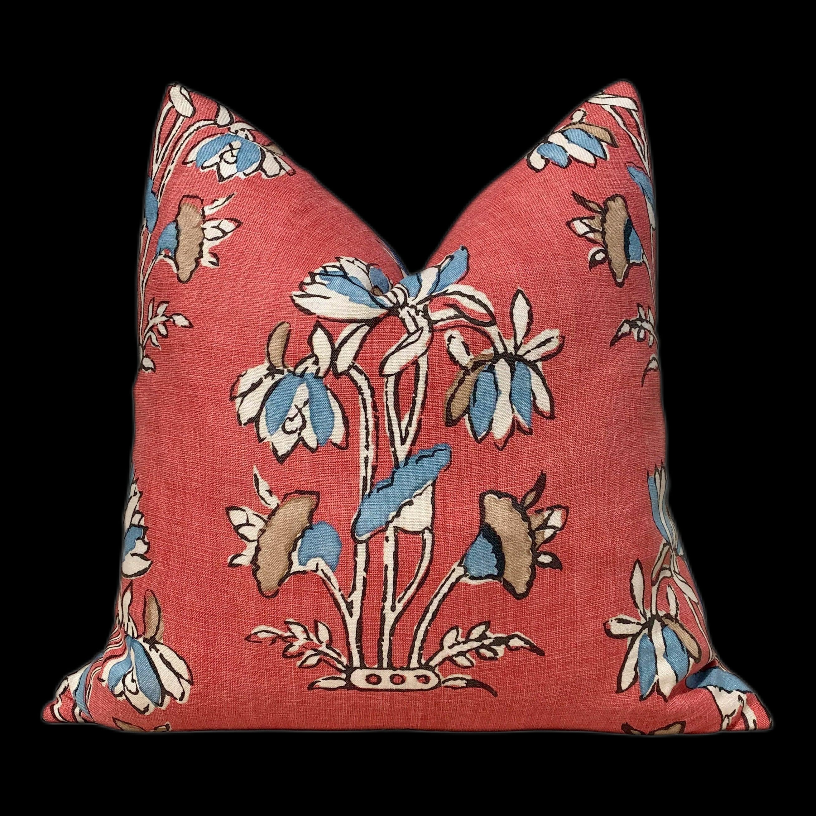 Lily Flower Pillow in Coral. Lumbar Floral Pillow Cover, Designer Coral Throw Pillow, Accent Pillow in Red Blue,  Euro Sham Cushion Cover