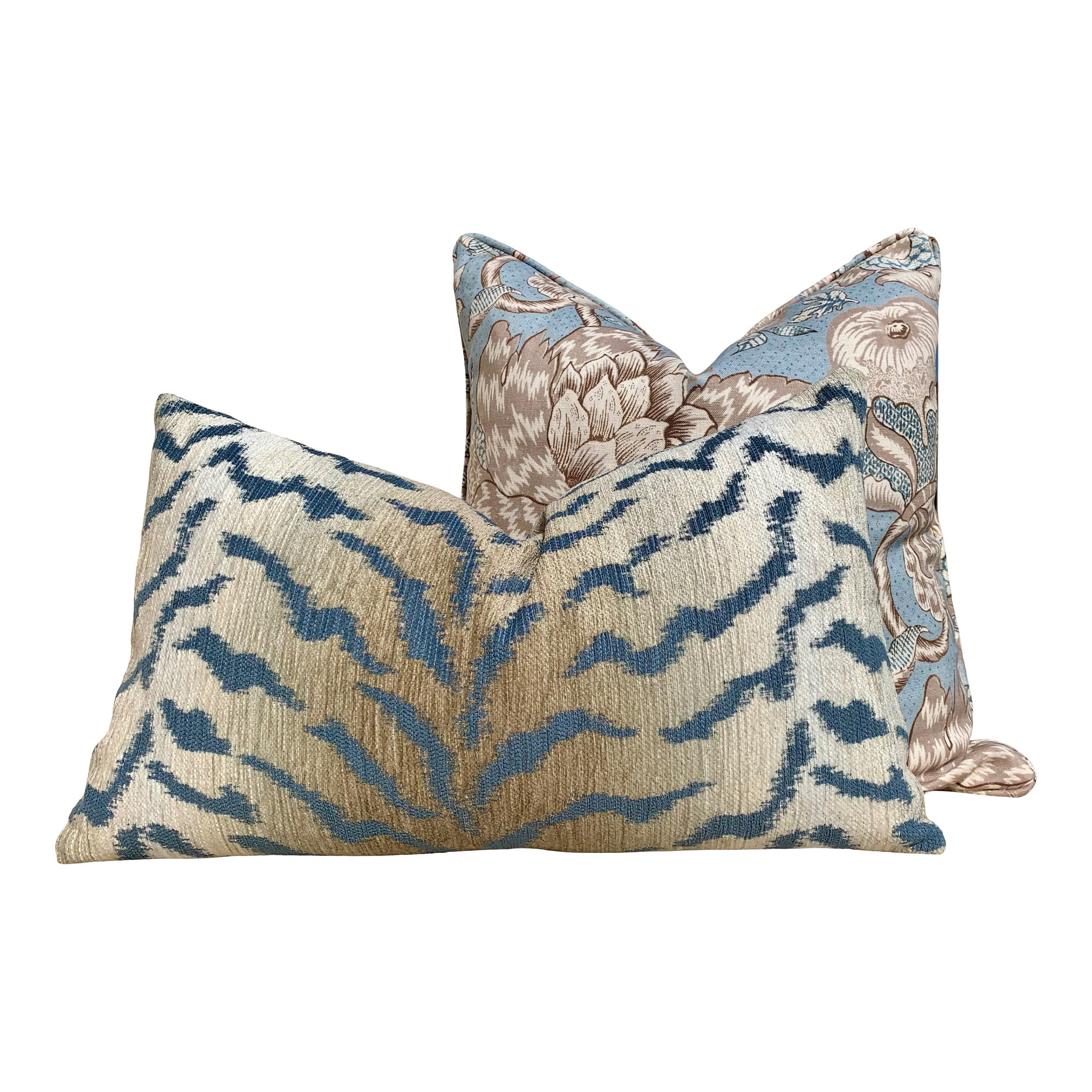 Tiger Stripes Woven Pillow in Spa. Animal Stripes  Lumbar Pillow, Aqua Blue Designer pillow, accent cushion cover, Beige Blue Throw Pillow