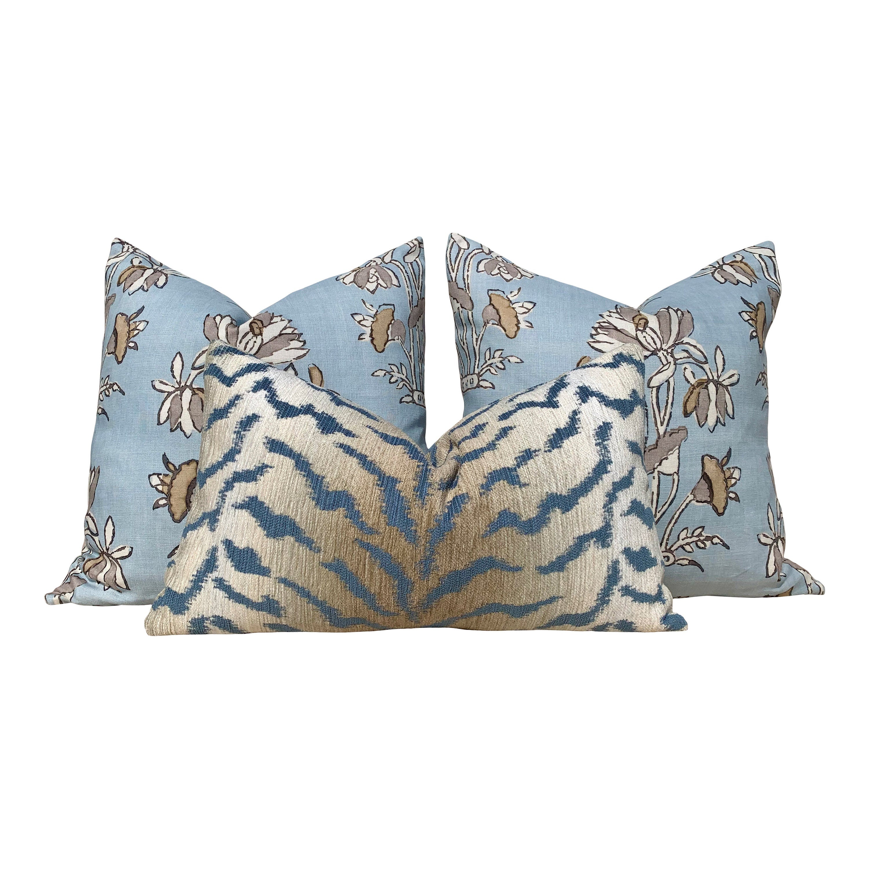 Tiger Stripes Woven Pillow in Spa. Animal Stripes  Lumbar Pillow, Aqua Blue Designer pillow, accent cushion cover, Beige Blue Throw Pillow