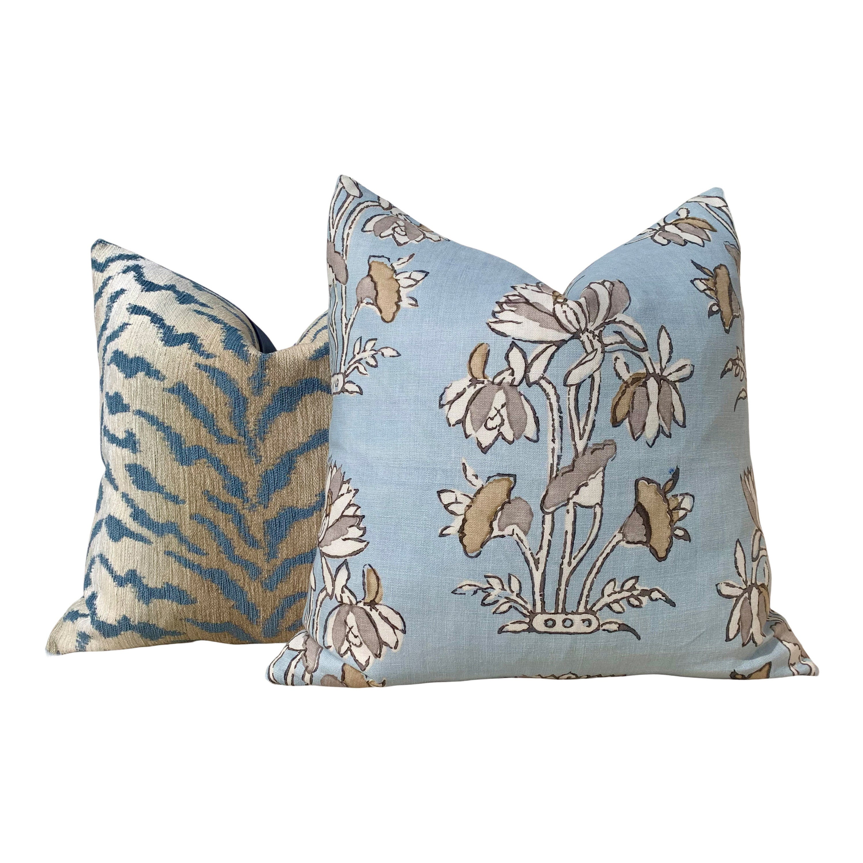 Tiger Stripes Woven Pillow in Spa. Animal Stripes  Lumbar Pillow, Aqua Blue Designer pillow, accent cushion cover, Beige Blue Throw Pillow