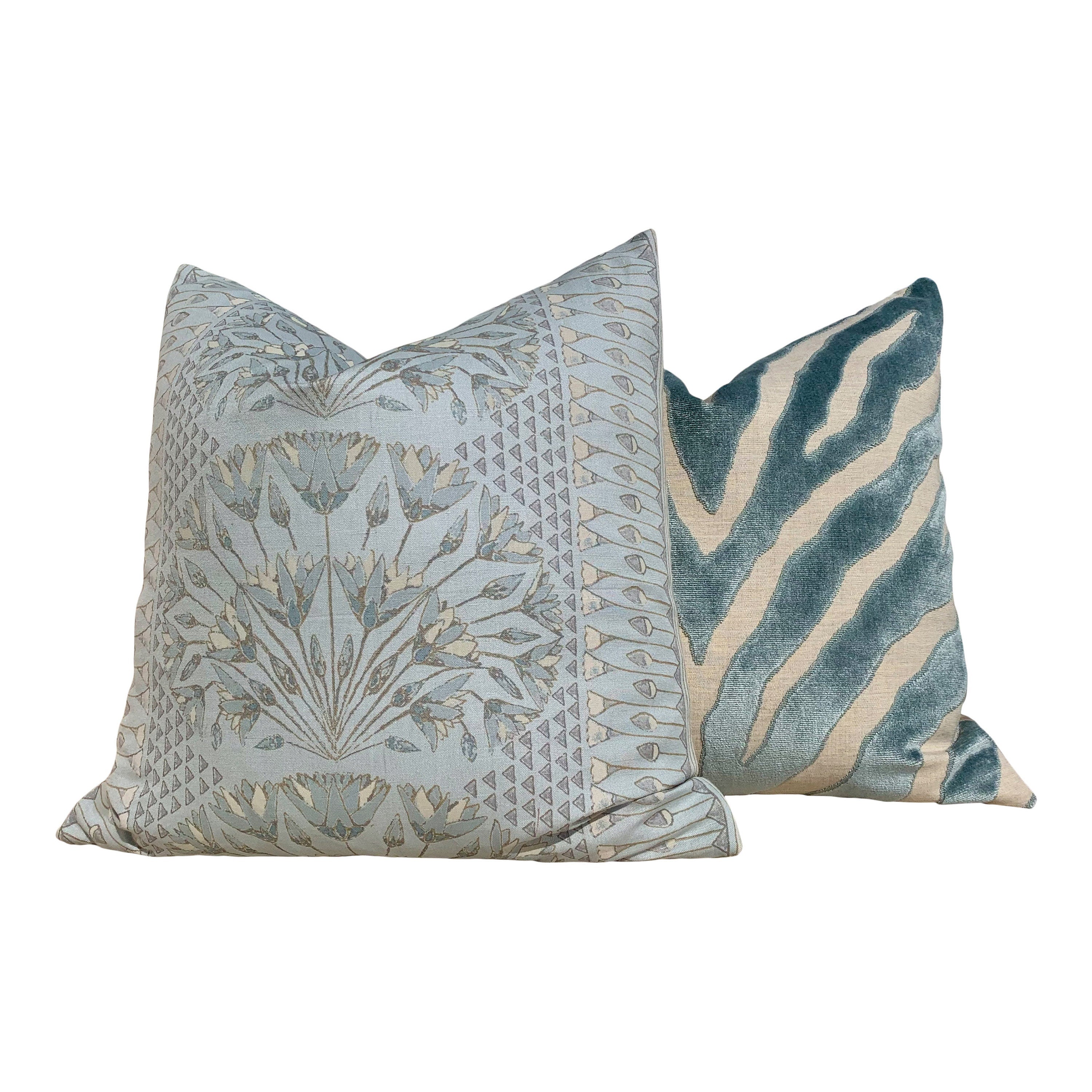 Etosha Velvet Pillow cover in Mineral. Designer Velvet Pillow // Lumbar Velvet Pillow Cover // Zebra Velvet Pillow in Spa