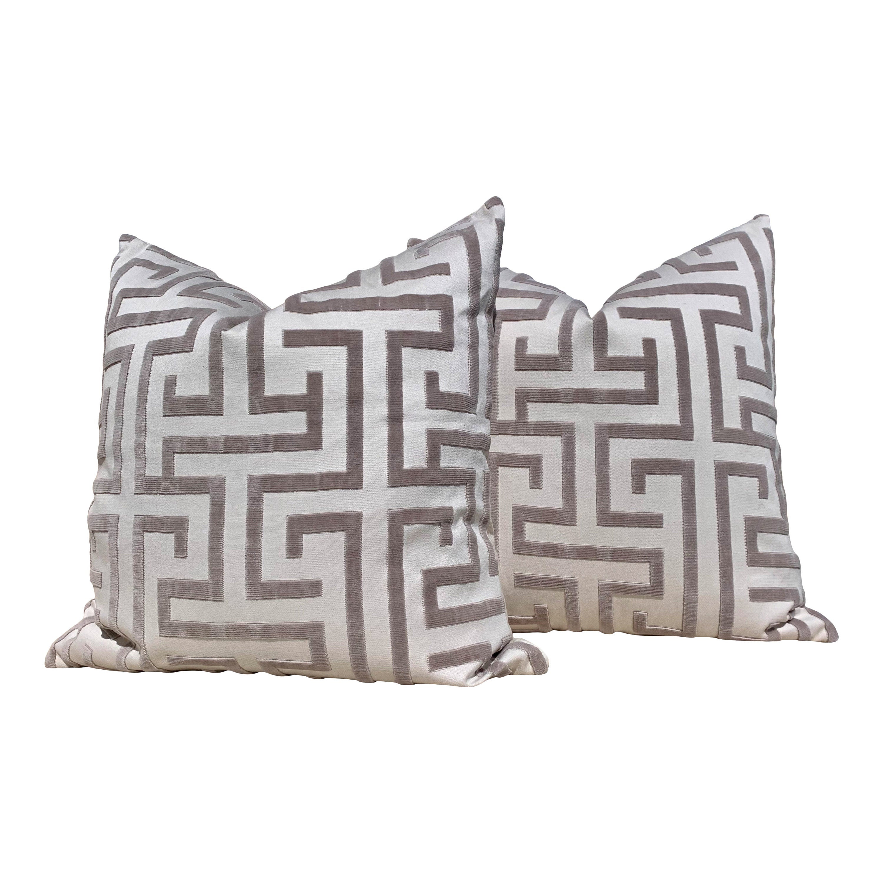 Ming Trail Pillow in Greige. Fretwork Cushion Cover in Gray, Chinoiserie Lumbar Accent Throw Pillow Designer Pillows, Accent Bedding Pillow