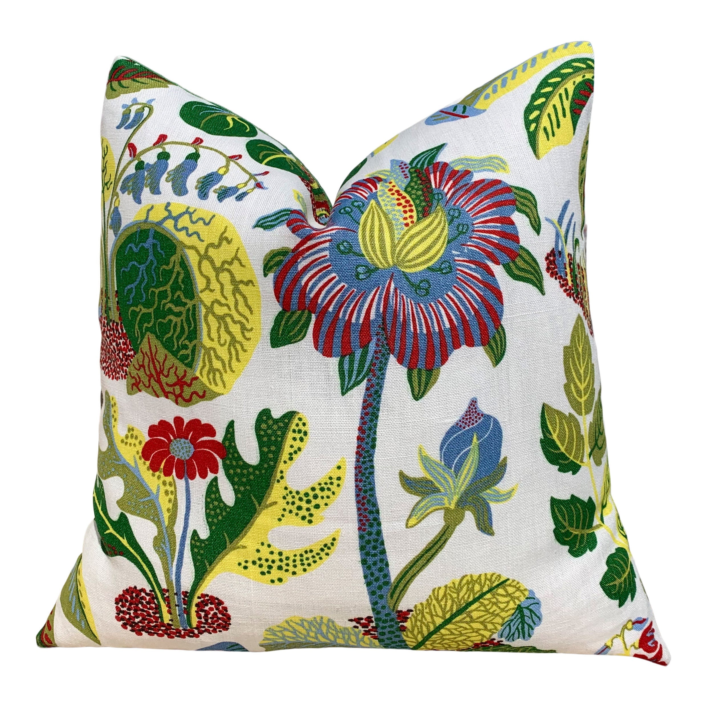 Linen Exotic Butterfly Pillow Green, Red, Yellow, Blue. Multicolor LInen Pillow, Floral Green Pillow, Euro Sham Pillow Cover, Long Lumbar