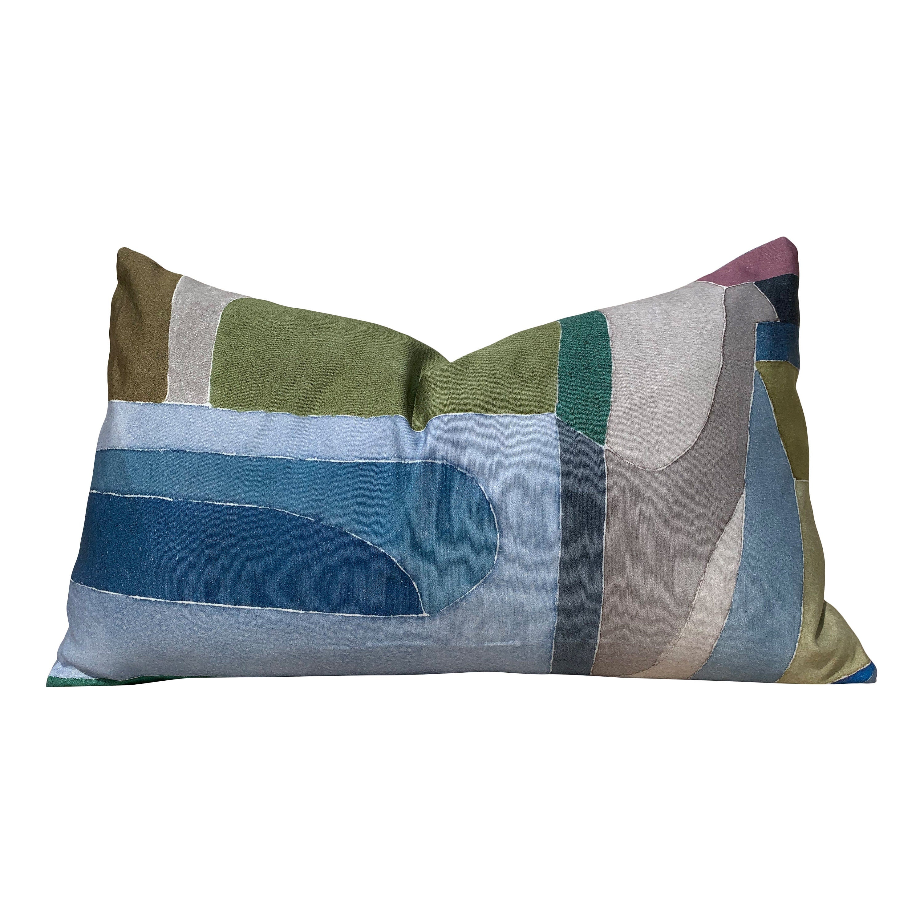 Designer Sahara Pillow in Earth. Multicolored Lumbar Pillow // Olive Green, Blue Pillow Cover // Euro Sham Pillow // Geometric Accent Pillow