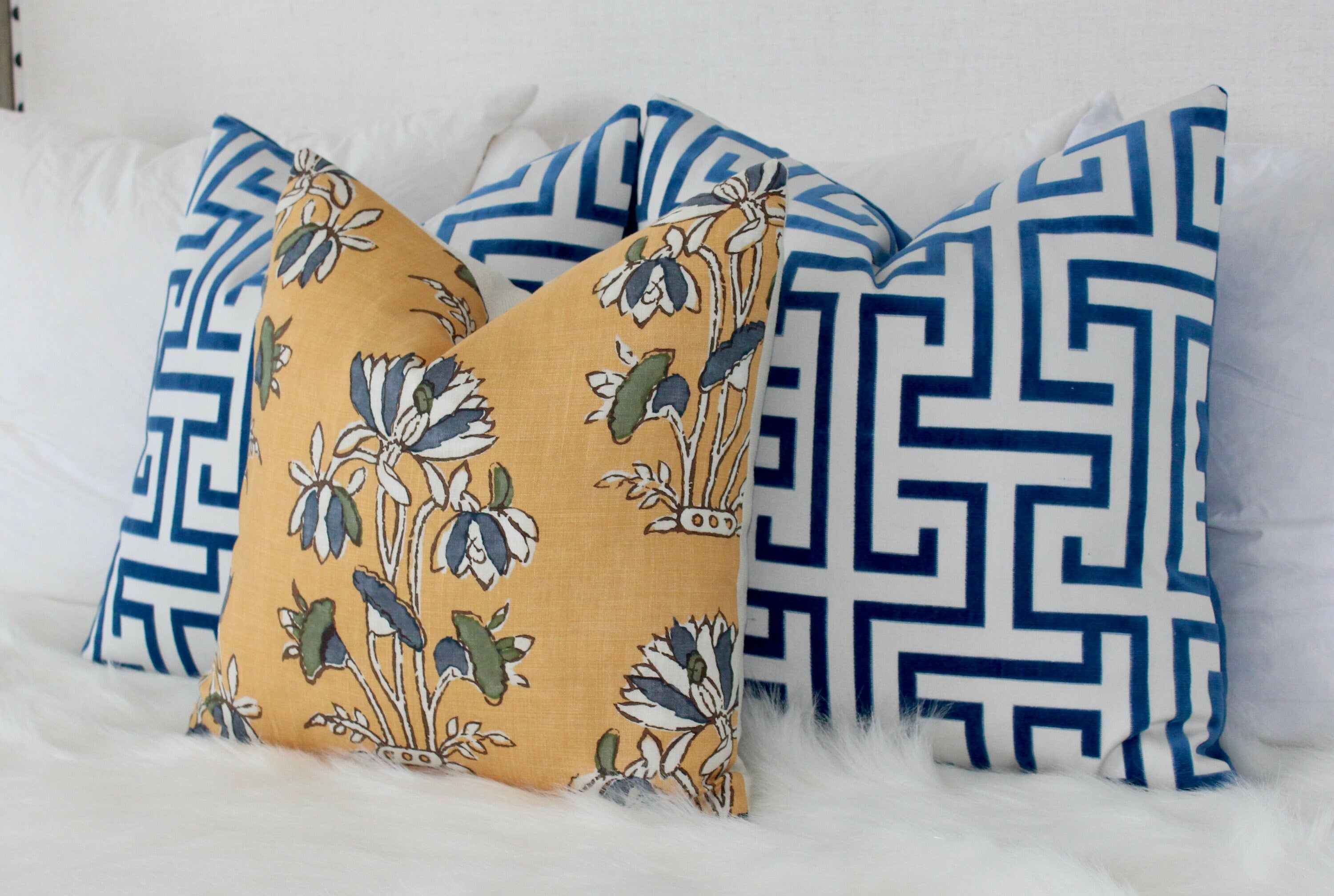 Lily Flower Pillow in Harvest Gold. Lumbar Floral Pillow Cover, Designer Saffron Pillow,  Formal Floral Pillow, Euro Sham Pillow