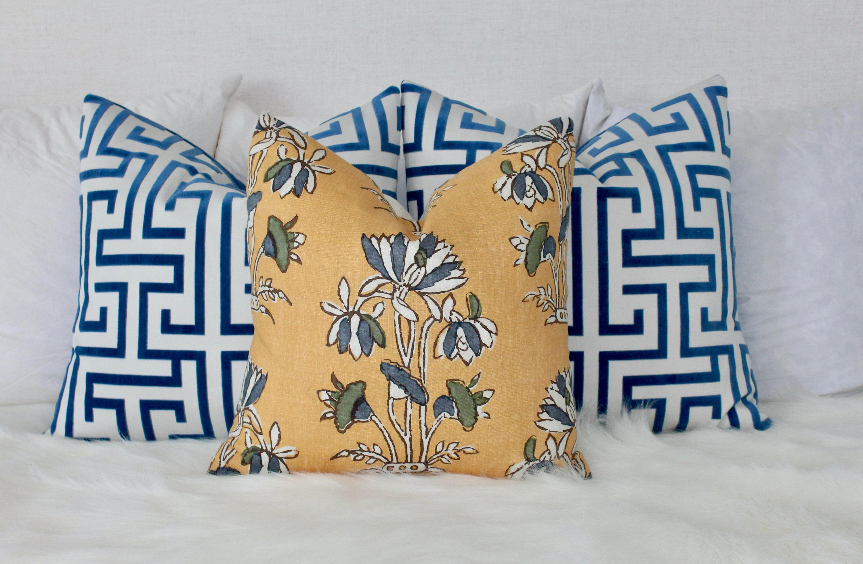 Lily Flower Pillow in Harvest Gold. Lumbar Floral Pillow Cover, Designer Saffron Pillow,  Formal Floral Pillow, Euro Sham Pillow