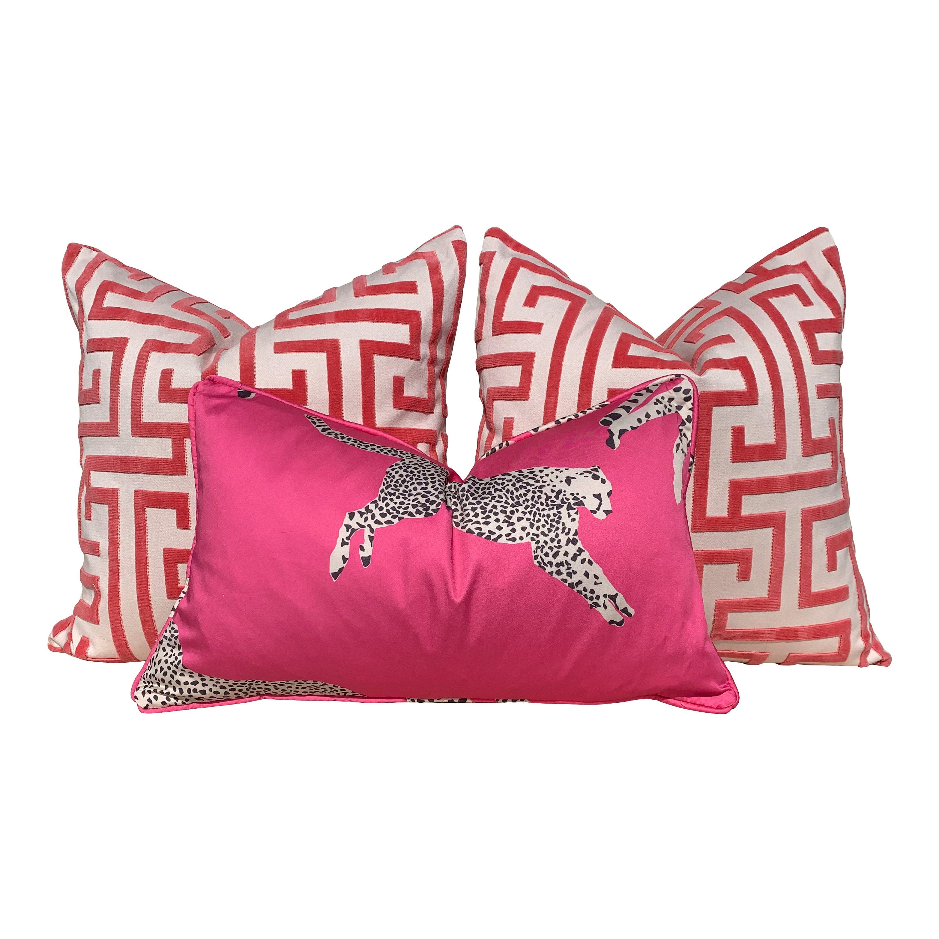 Leaping Cheetah Pink Pillow. Scalamandre Pillow, Bubblegum Pink Pillow, Animal Print Cushion, Designer Pillow, Euro Sham, Long Lumbar Pillow