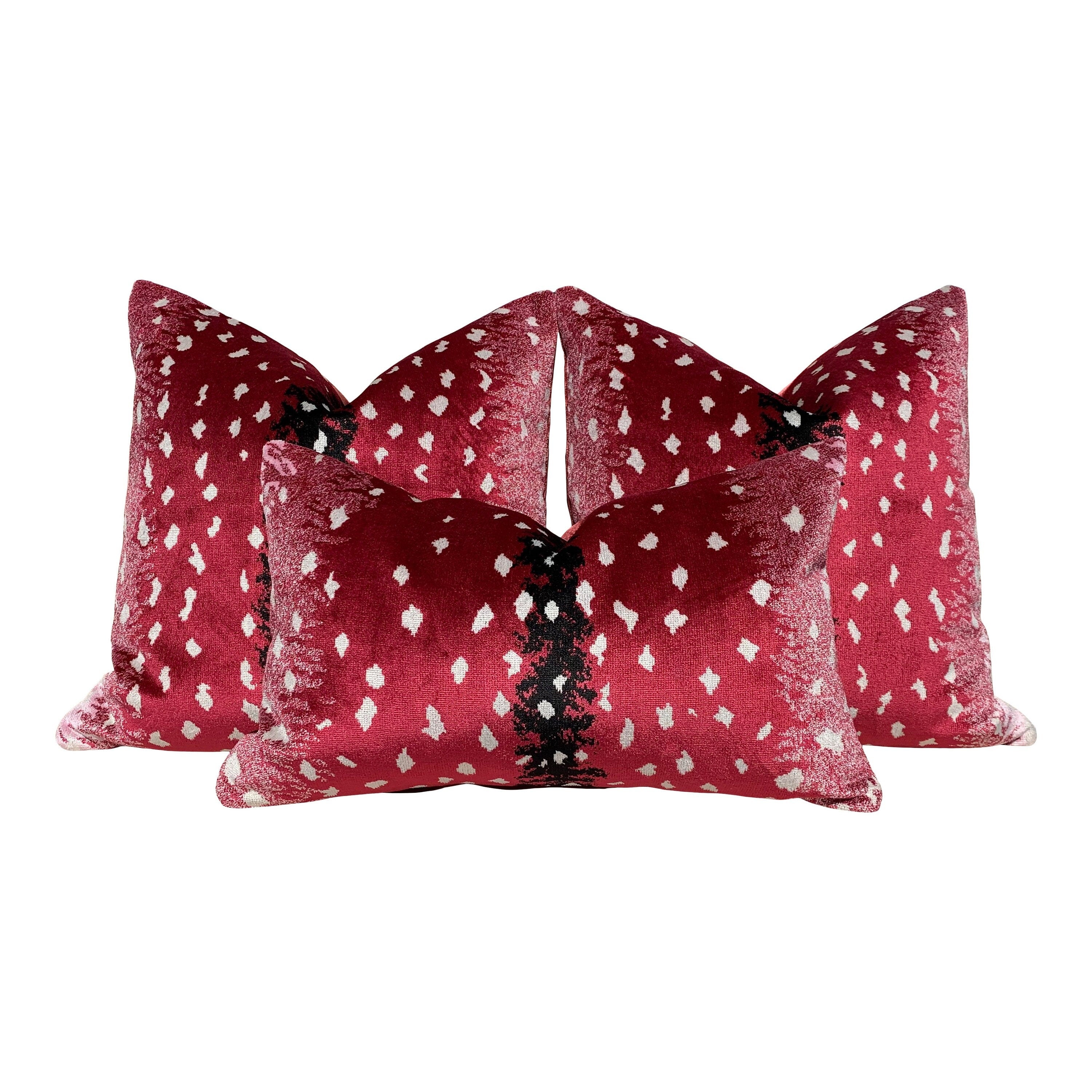 Antelope Velvet Pillow  Raspberry. Luxury Velvet Pillow, Lumbar Animal Skin Throw,  Spotted Velvet Pillow, Red Velvet Pillow, Luxury Gift
