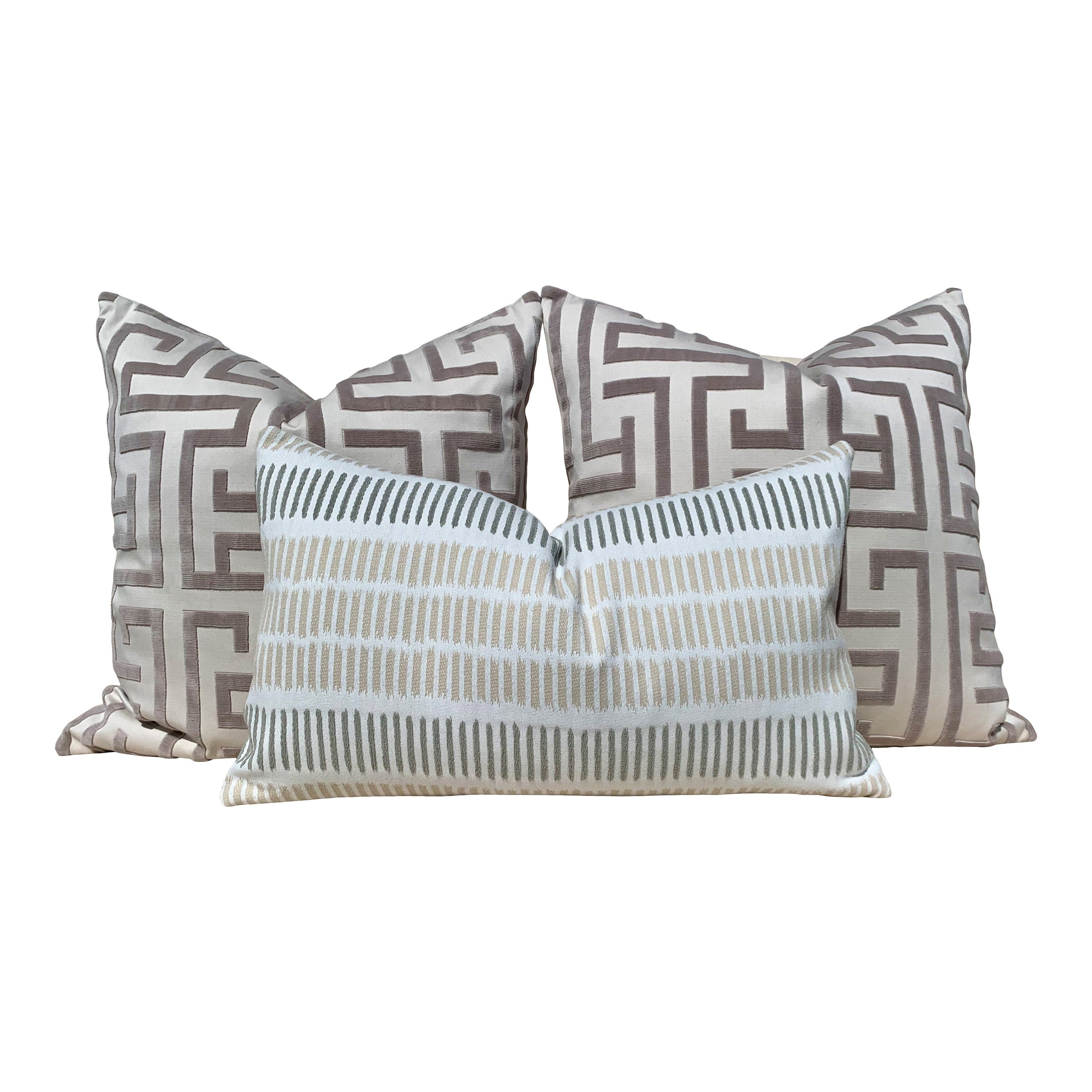 Ming Trail Pillow in Greige. Fretwork Cushion Cover in Gray, Chinoiserie Lumbar Accent Throw Pillow Designer Pillows, Accent Bedding Pillow