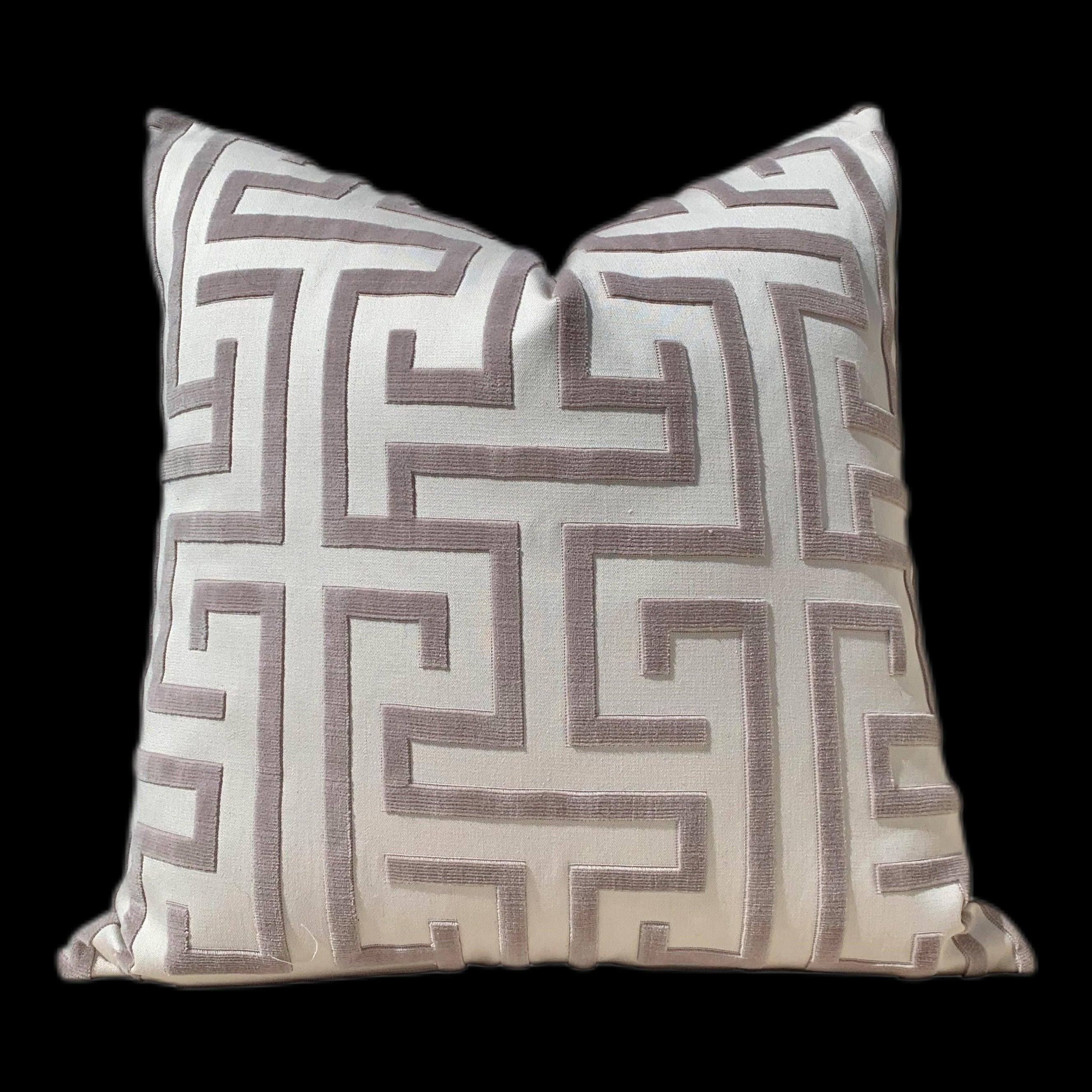 Ming Trail Pillow in Greige. Fretwork Cushion Cover in Gray, Chinoiserie Lumbar Accent Throw Pillow Designer Pillows, Accent Bedding Pillow