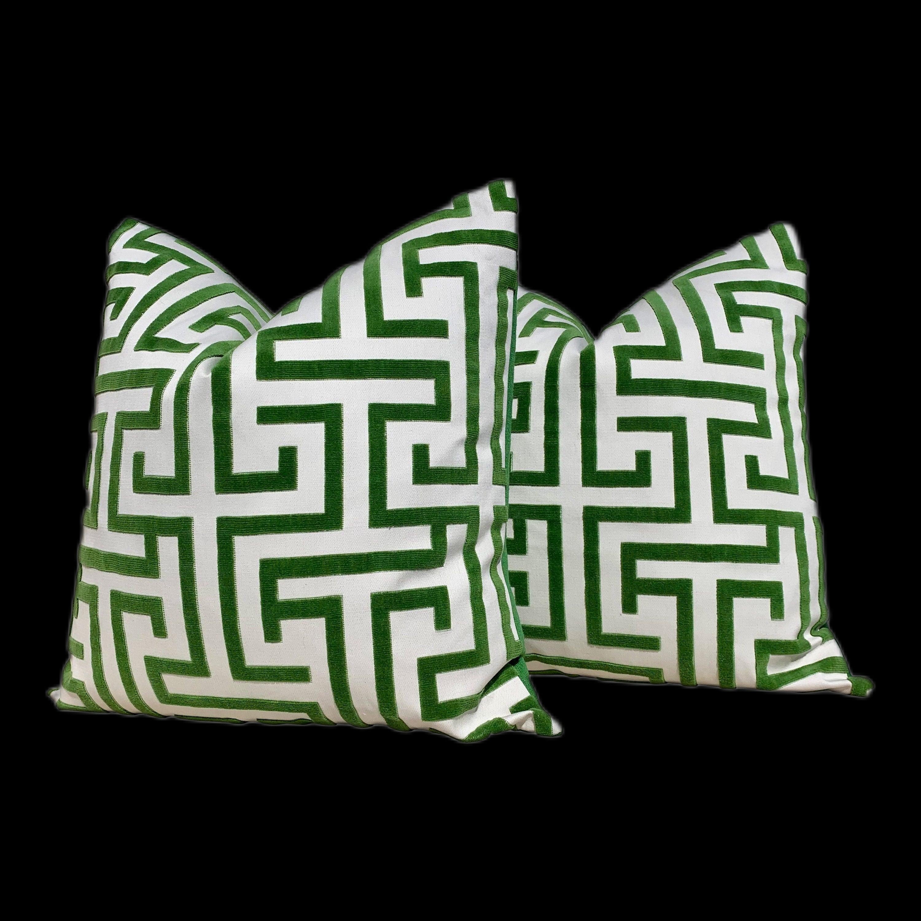 Ming Trail Velvet Pillow in Green. Velvet Lumbar Pillow, Chinoiserie Pillow, Kelly Green Designer Pillows, Euro Sham, Long Lumbar Pillow
