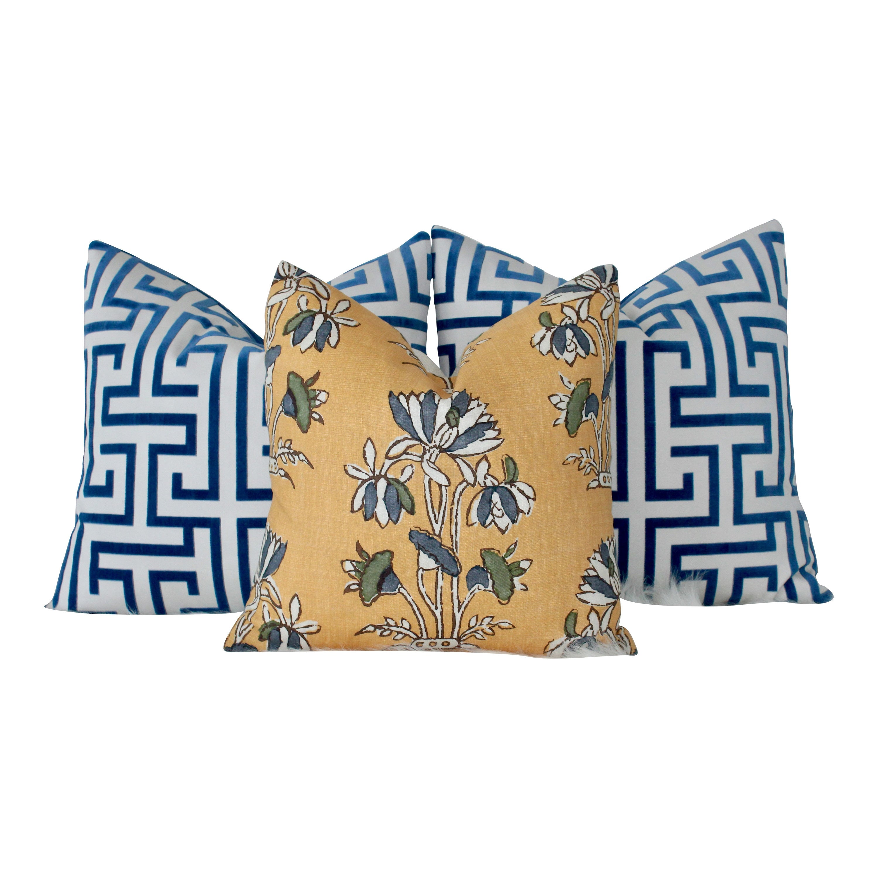 Ming Trail Pillow Ocean Blue. Lumbar Pillow, Chinoiserie Pillow, Blue and White Pillows, Velvet Bolster, Trellis Blue Pillow, Greek Key maze
