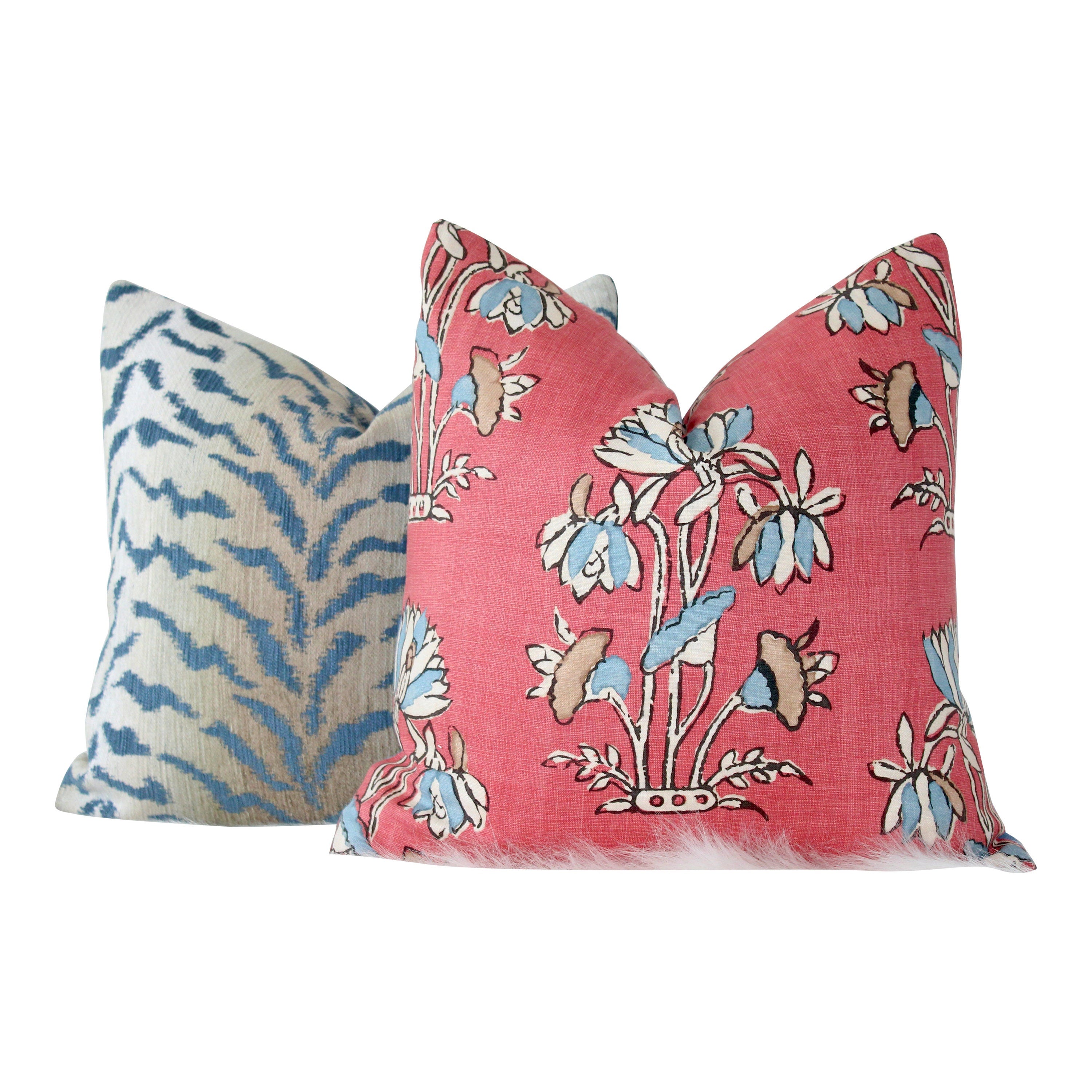 Lily Flower Pillow in Coral. Lumbar Floral Pillow Cover, Designer Coral Throw Pillow, Accent Pillow in Red Blue,  Euro Sham Cushion Cover