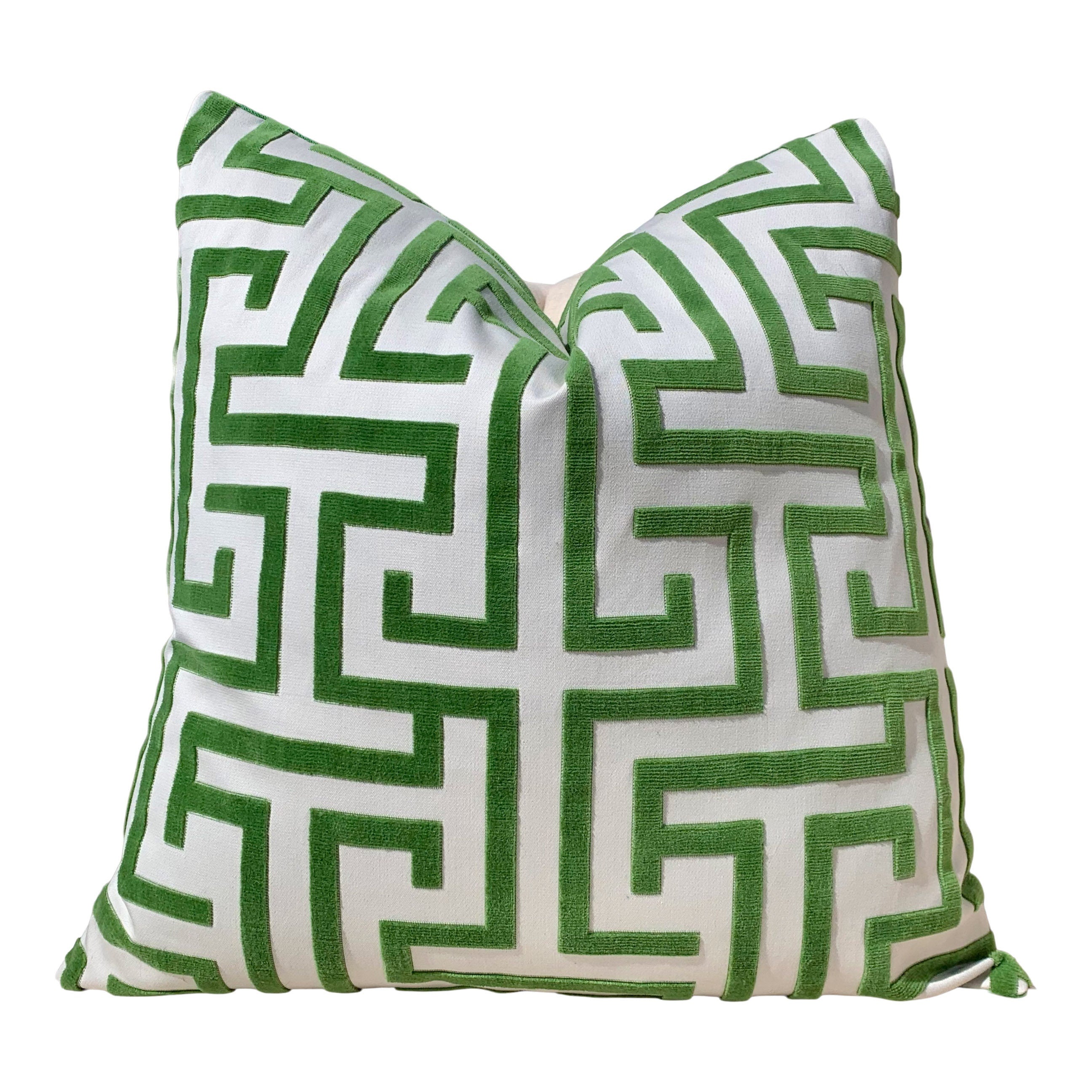 Ming Trail Velvet Pillow in Green. Velvet Lumbar Pillow, Chinoiserie Pillow, Kelly Green Designer Pillows, Euro Sham, Long Lumbar Pillow