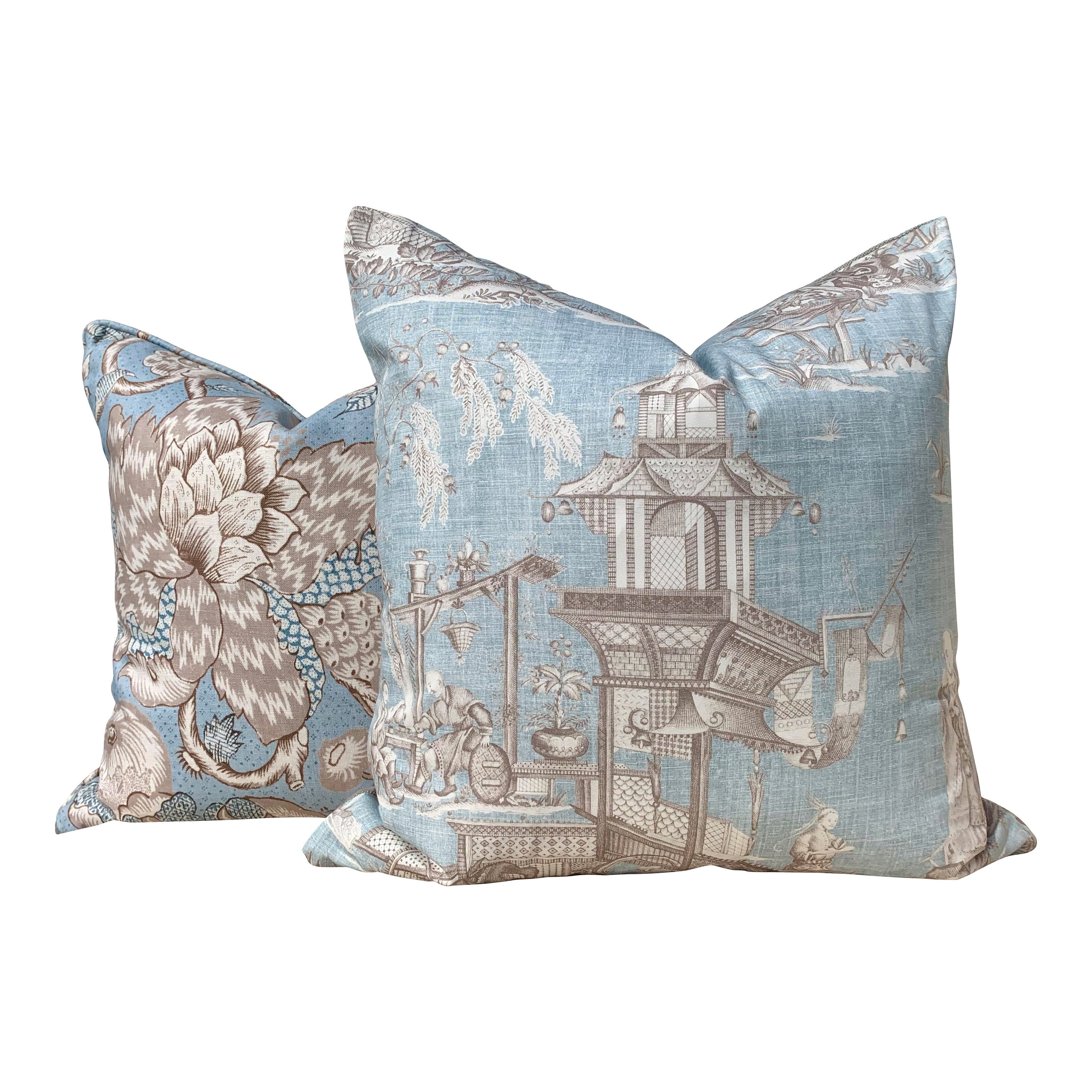 Cheng Toile Pillow in Robbin's Egg. Chinoiserie Pillow Cover, Designer Pillow, Decorative Pillow, Accent lumbar pillow, high end pillow