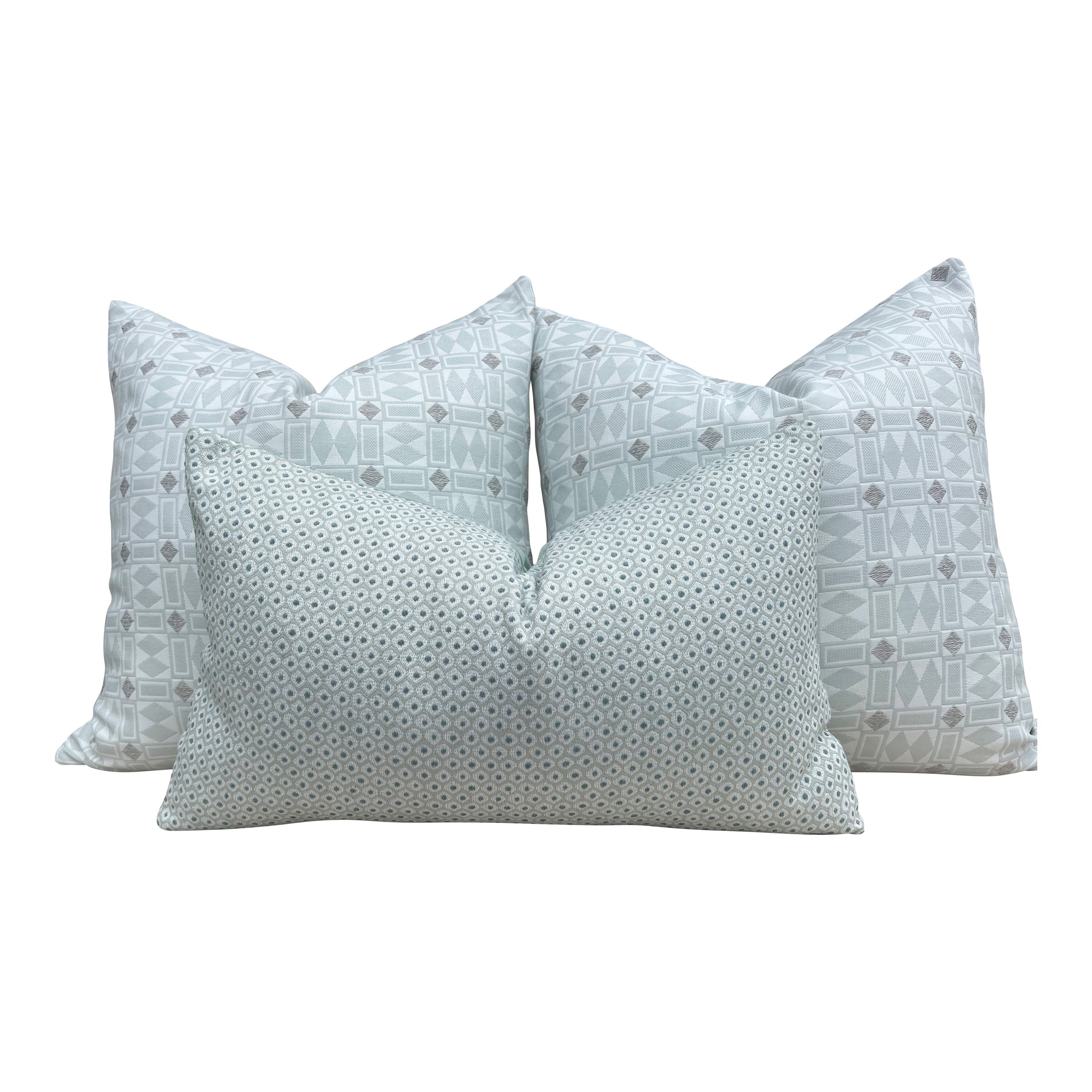 Outdoor Woven Pixie Pillow in Mist and Aqua. Outdoor Pillow Cover, Sunbrella Pillow, Lumbar Outdoor Pillow, Blue Outdoor Cushion Cover