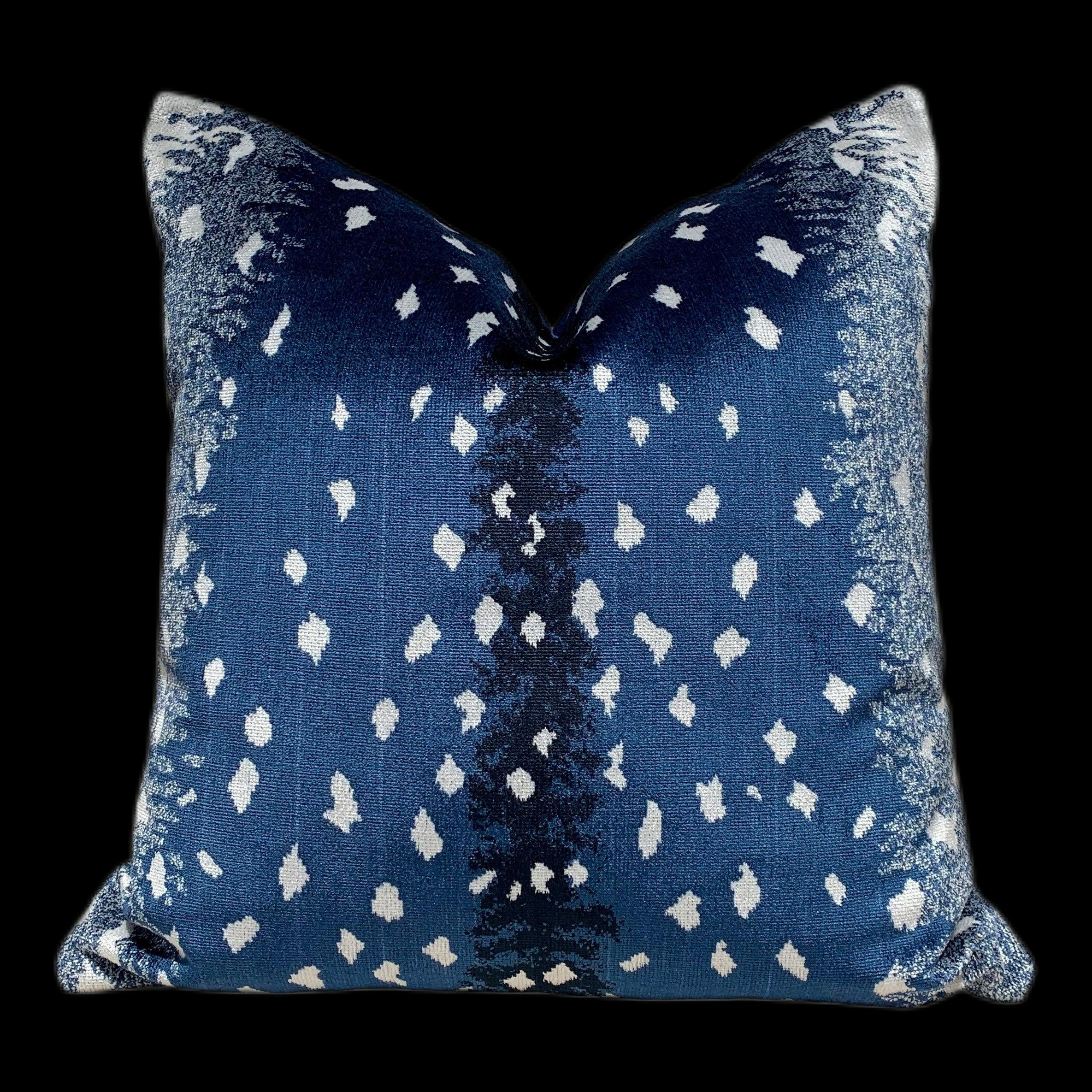 Antelope Velvet Pillow In Midnight. Luxury Velvet Pillow in Navy Blue, Lumbar Designer Animal Skin Velvet Pillow Cover Luxurious Gifts