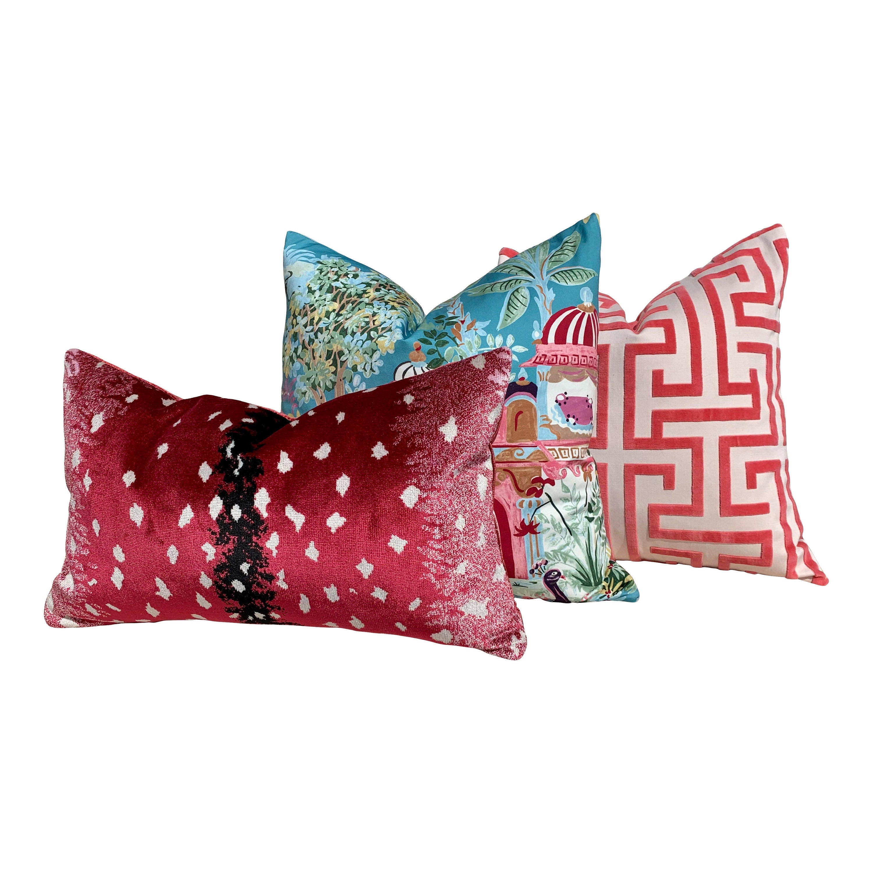 Mystic Garden Pillow Teal. Lumbar Cushion Cover, Turquoise Euro Sham, Designer Pillow in Pink and Teal, Accent Cushion, Eclectic Toss Pillow