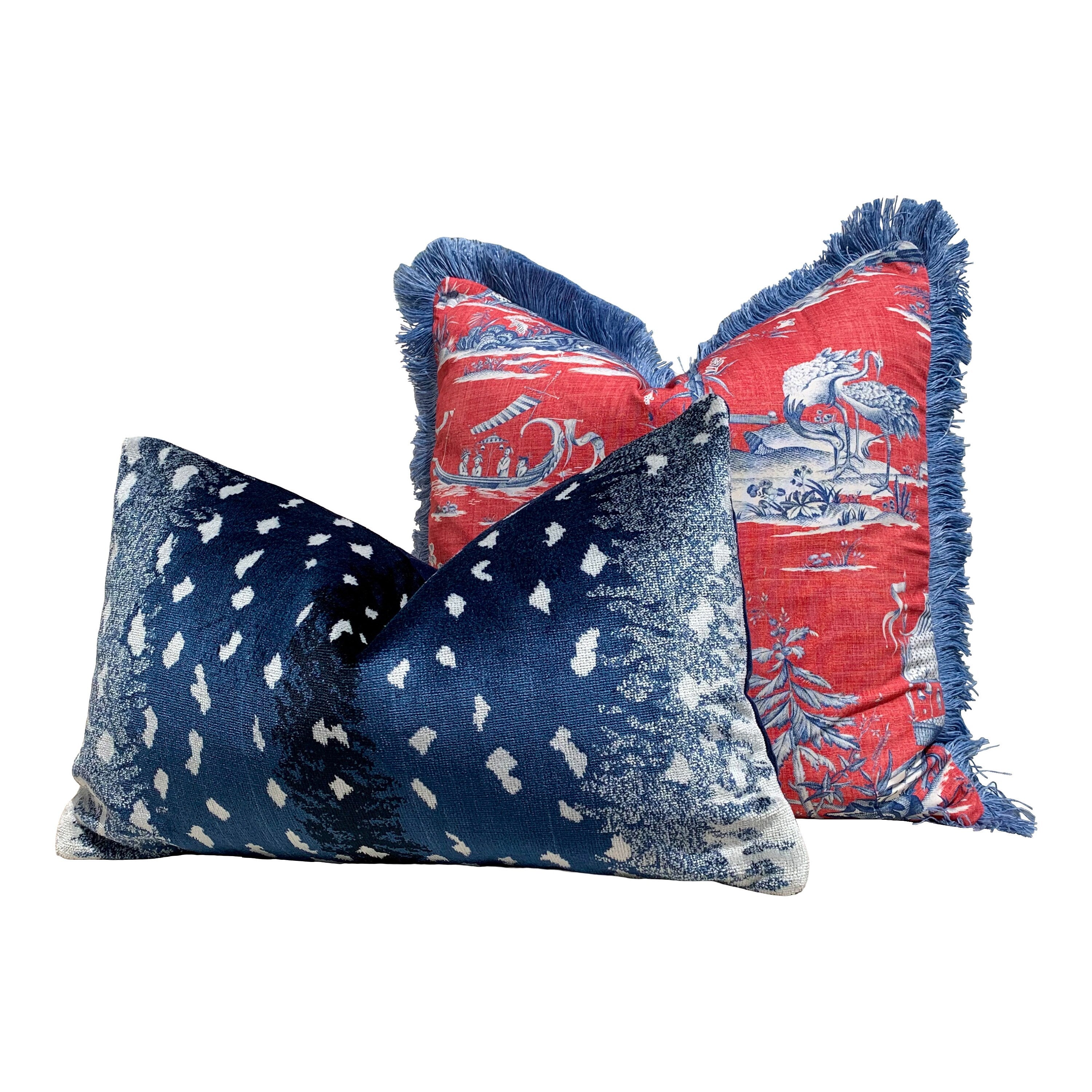 Cheng Toile Pillow Red Blue. Chinoiserie Decorative  Pillow Cover, Accent lumbar pillow, Pagoda Pillow, Tea House Throw Pillow Brush Trim
