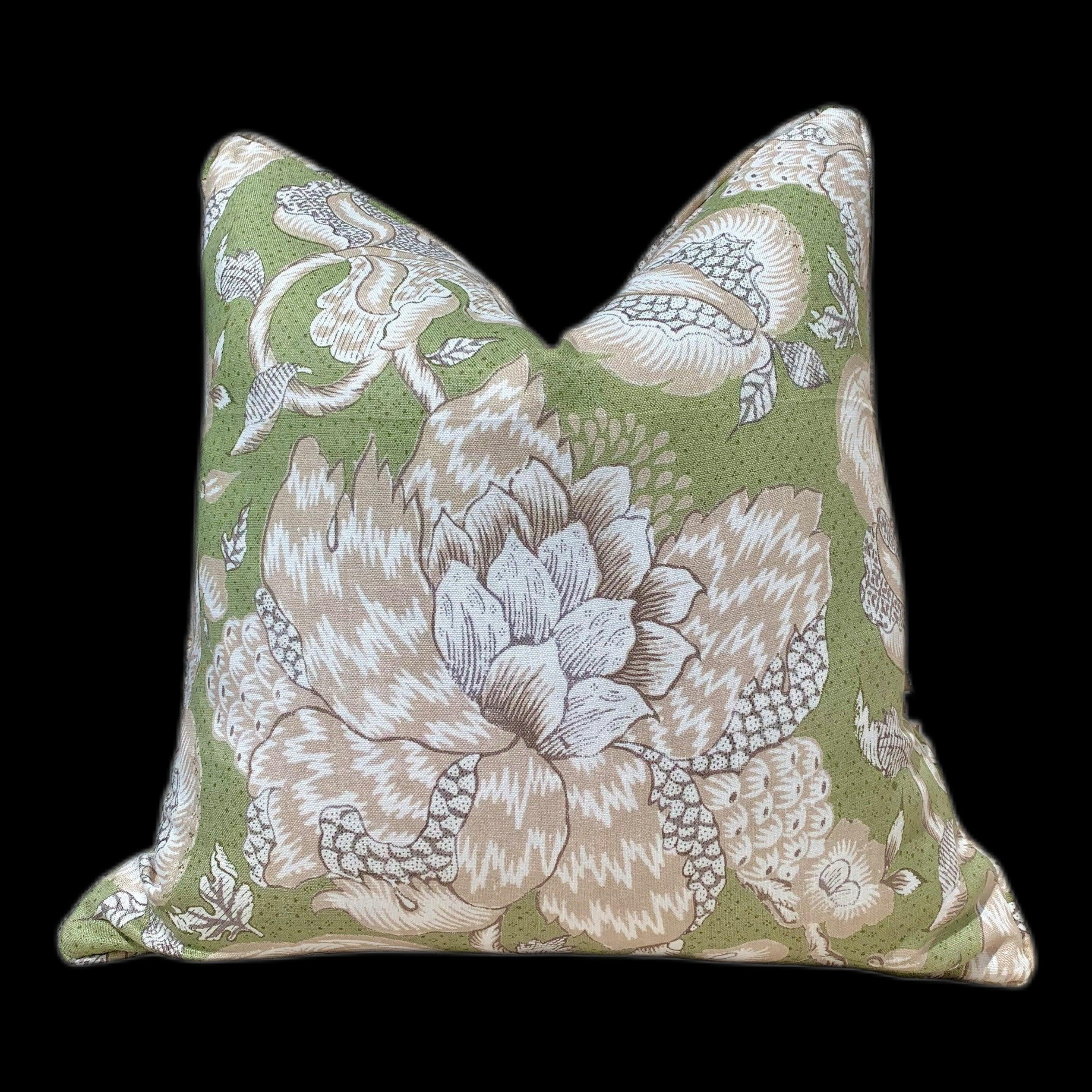 Thiabut Westmont Pillow Green. Lumbar Green Pillow, Euro Sham Pillow, Floral Accent Pillow, Green Tan Designer Cushion Cover, Bedding Pillow