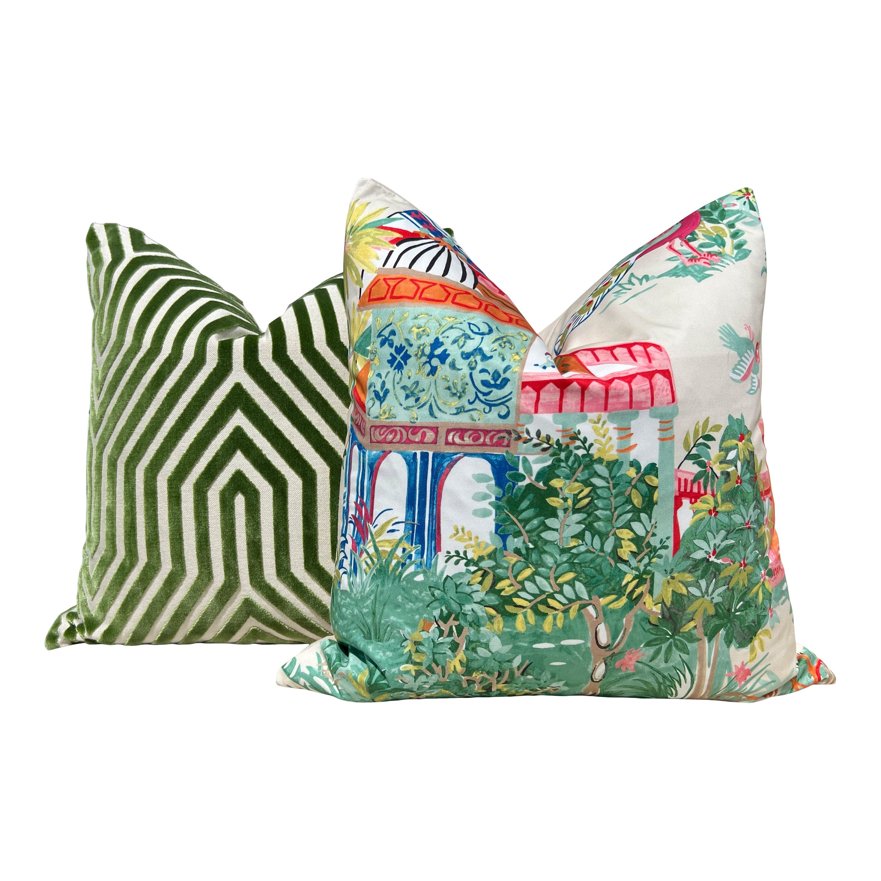 Vanderbilt Velvet Pillow Green. Velvet Lumbar Pillow, Long Lumbar Green Pillow, Chevron Plush Velvet Cushion Cover, Geometric Euro Sham