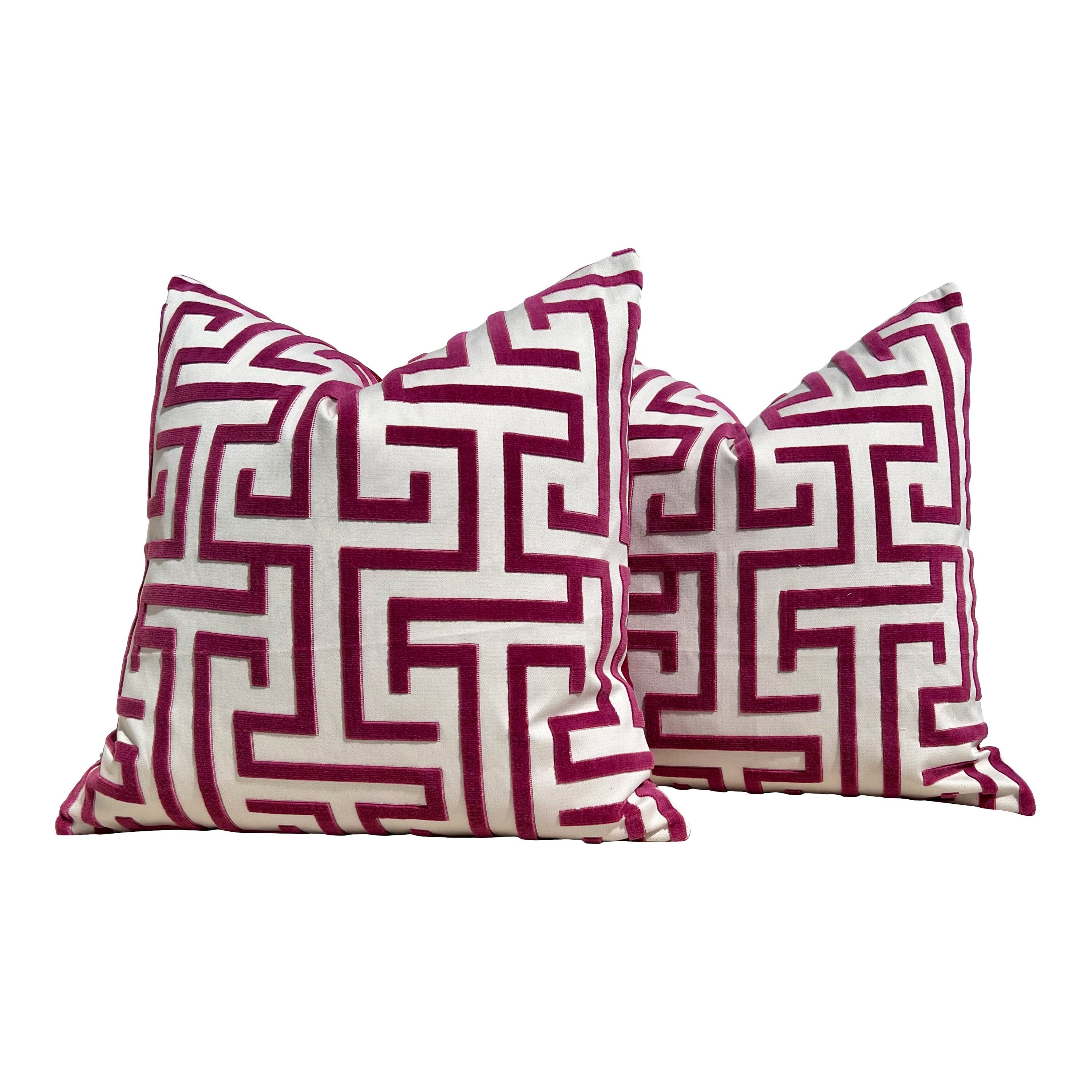 Ming Trail Pillow in Eggplant. Trellis Pillow Cover, Velvet Lumbar Pillow, Fretwork , Euro Sham, Greek Key Maze, Fretwork Pillow, Thibaut
