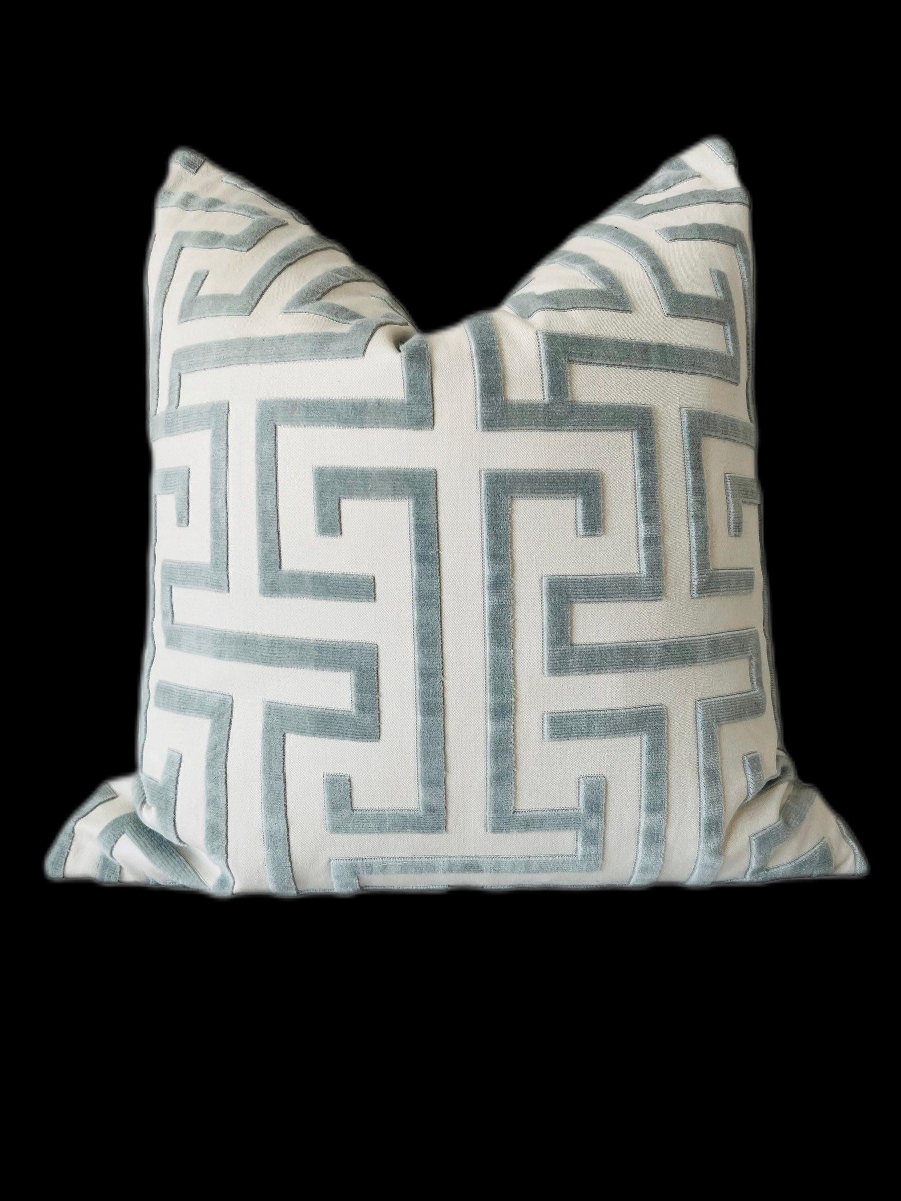 Designer Ming Trail Pillow Aqua Blue. Trellis Decorative Pillow, Velvet Lumbar Pillow, Icy Blue Long Lumbar Pillow, Euro Sham, Round Bolster