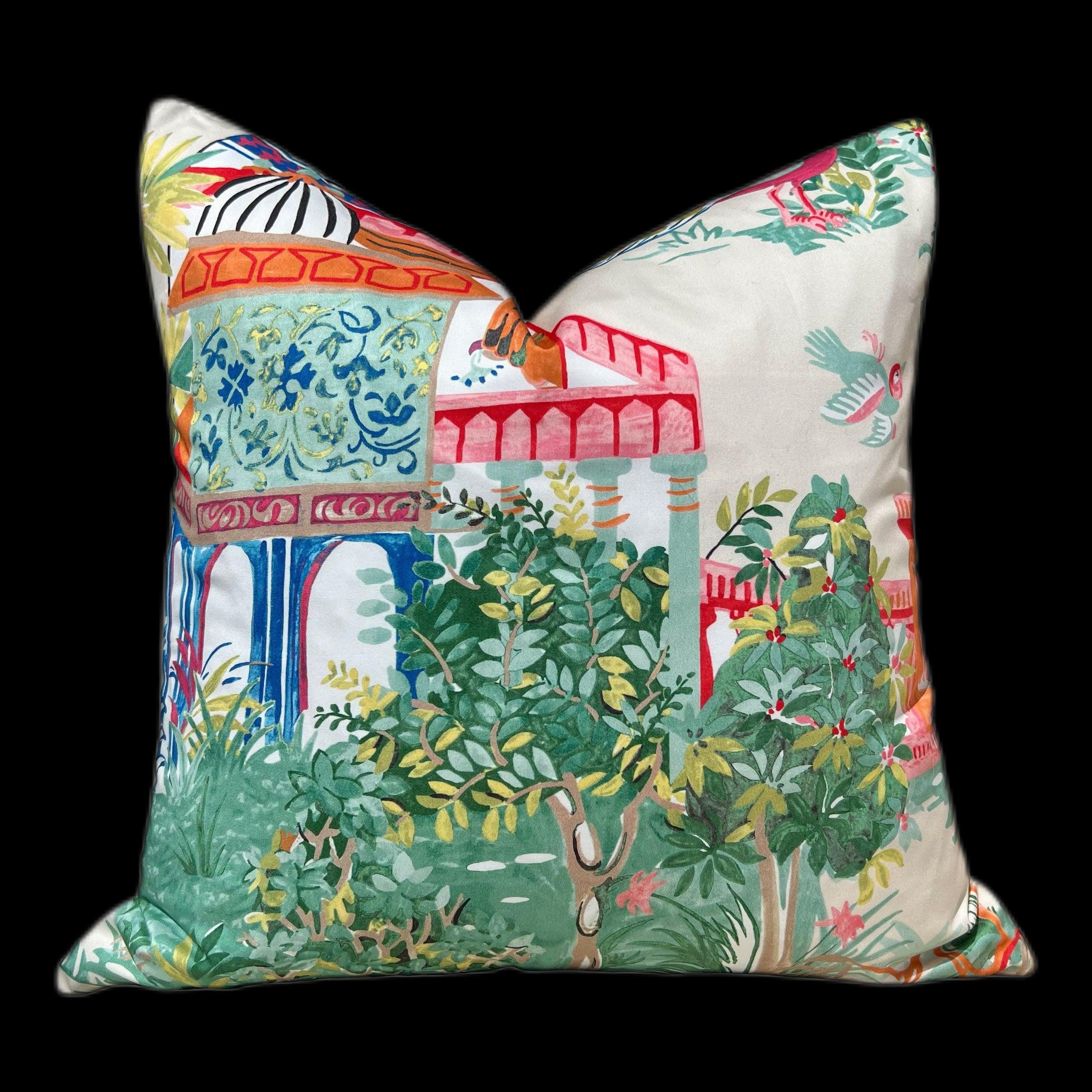Mystic Garden Decorative Pillow Multicolor. Green Tan Accent Lumbar Euro Sham Designer Cushion Slipcover 16x16 18x18 20x20 22x22 24x24 26x26