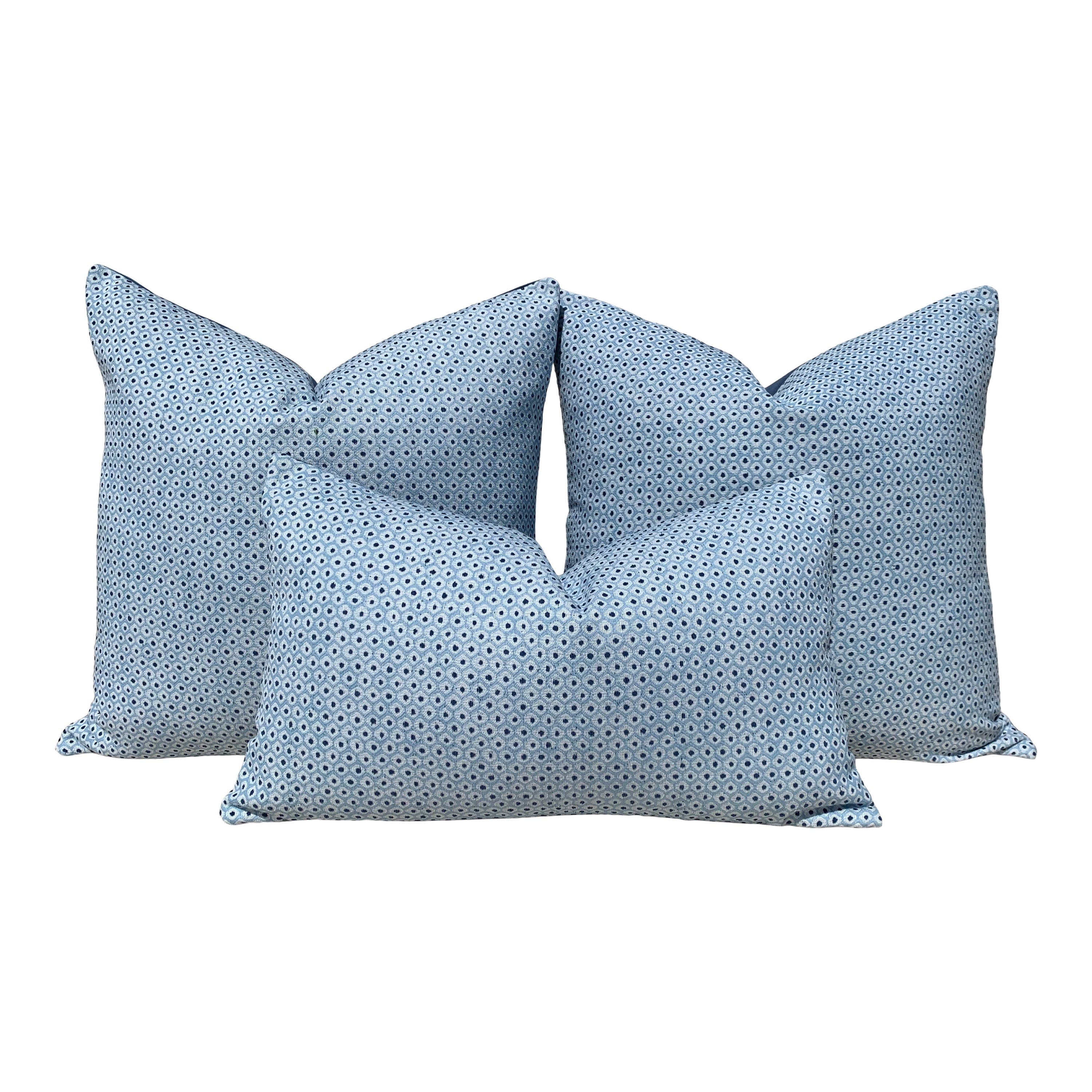 Outdoor Woven Pixie Pillow in Sky and Marine. Blue Outdoor Pillow Cover Sunbrella Pillow Lumbar Outdoor Pillow Blue Outdoor Cushion Cover
