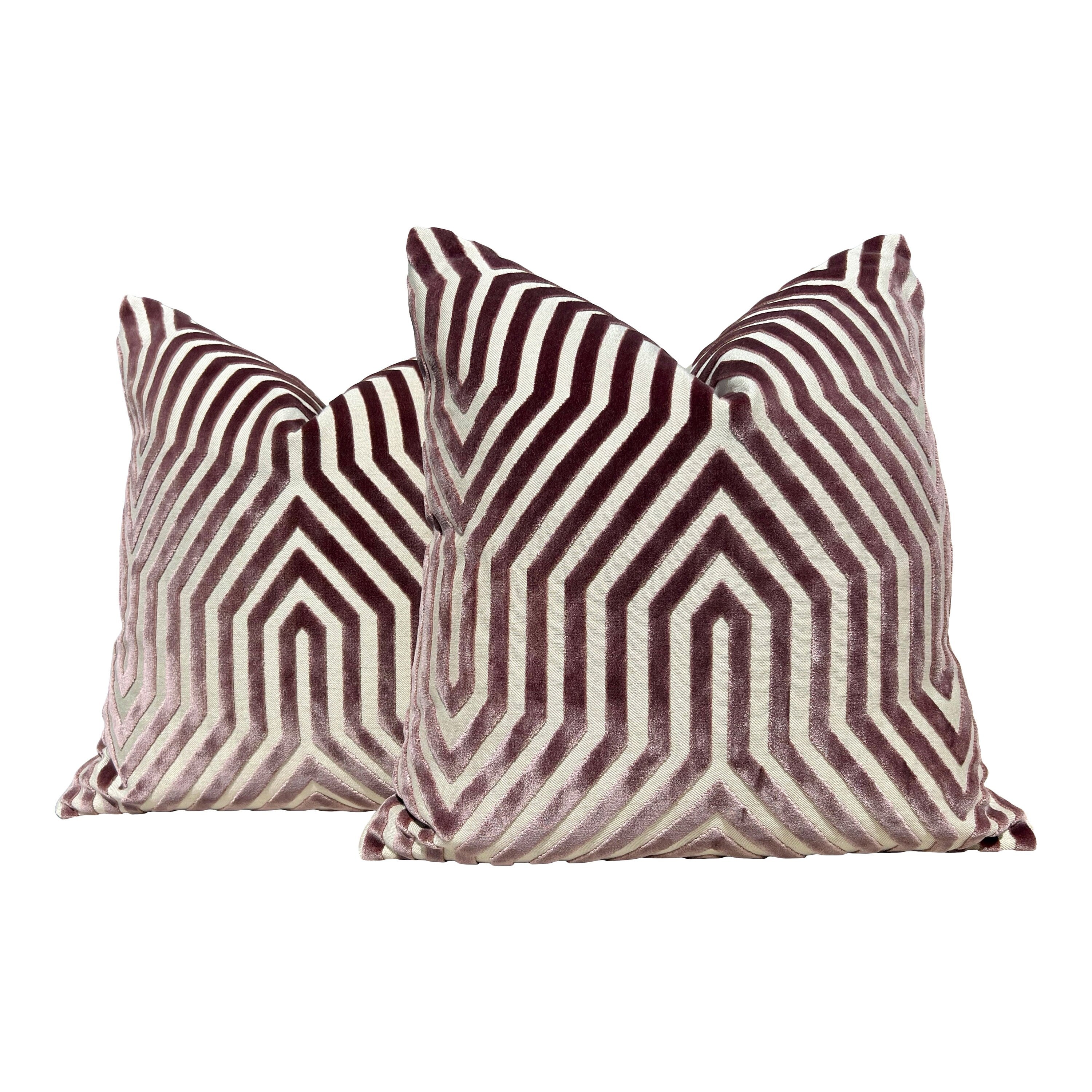 Vanderbilt Velvet Pillow in Lilac. Velvet Lumbar Cushion Case, Geometric Decorative Velvet Throw Pillow, Chevron Luxurious Pillow