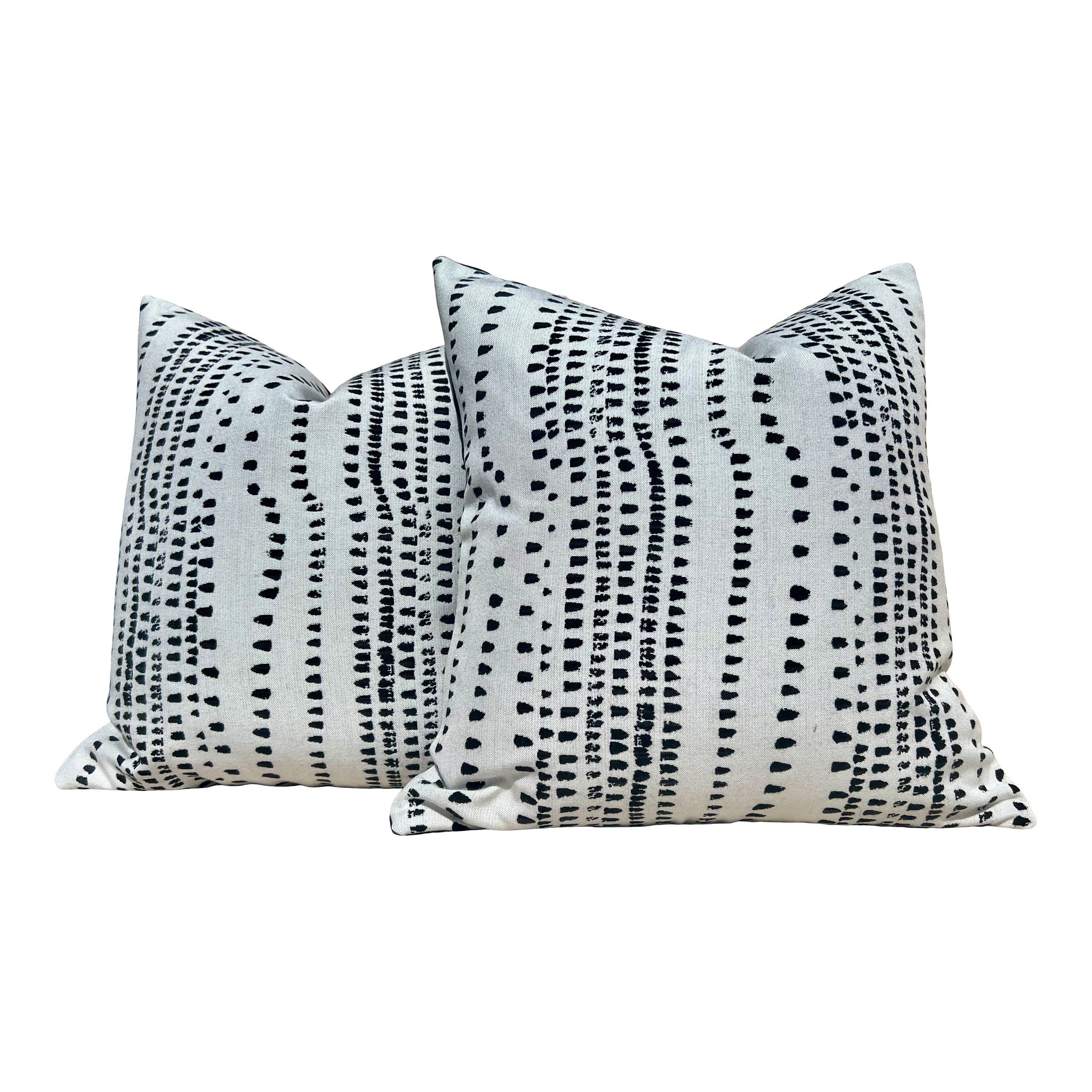 Outdoor Cape Town Pillow in Back and White. Outdoor Black Spotted Cushion Cover, Striped Black and White Throw Outdoor Pillow Cover