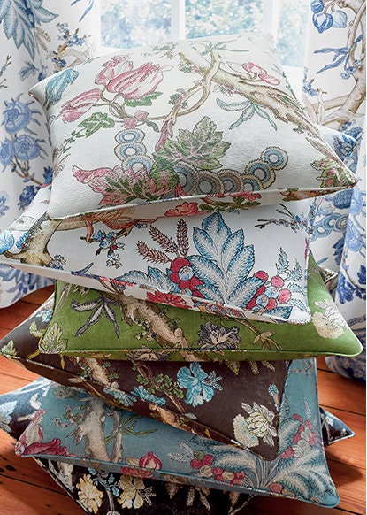Chatelain French Blue Pillow , Brush Fringe. Floral French Country Blue and White Pillow Cover, Decorative Lumbar Cushion Euro Sham 26x26