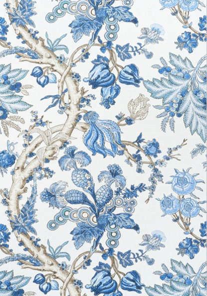 Chatelain French Blue Pillow , Brush Fringe. Floral French Country Blue and White Pillow Cover, Decorative Lumbar Cushion Euro Sham 26x26