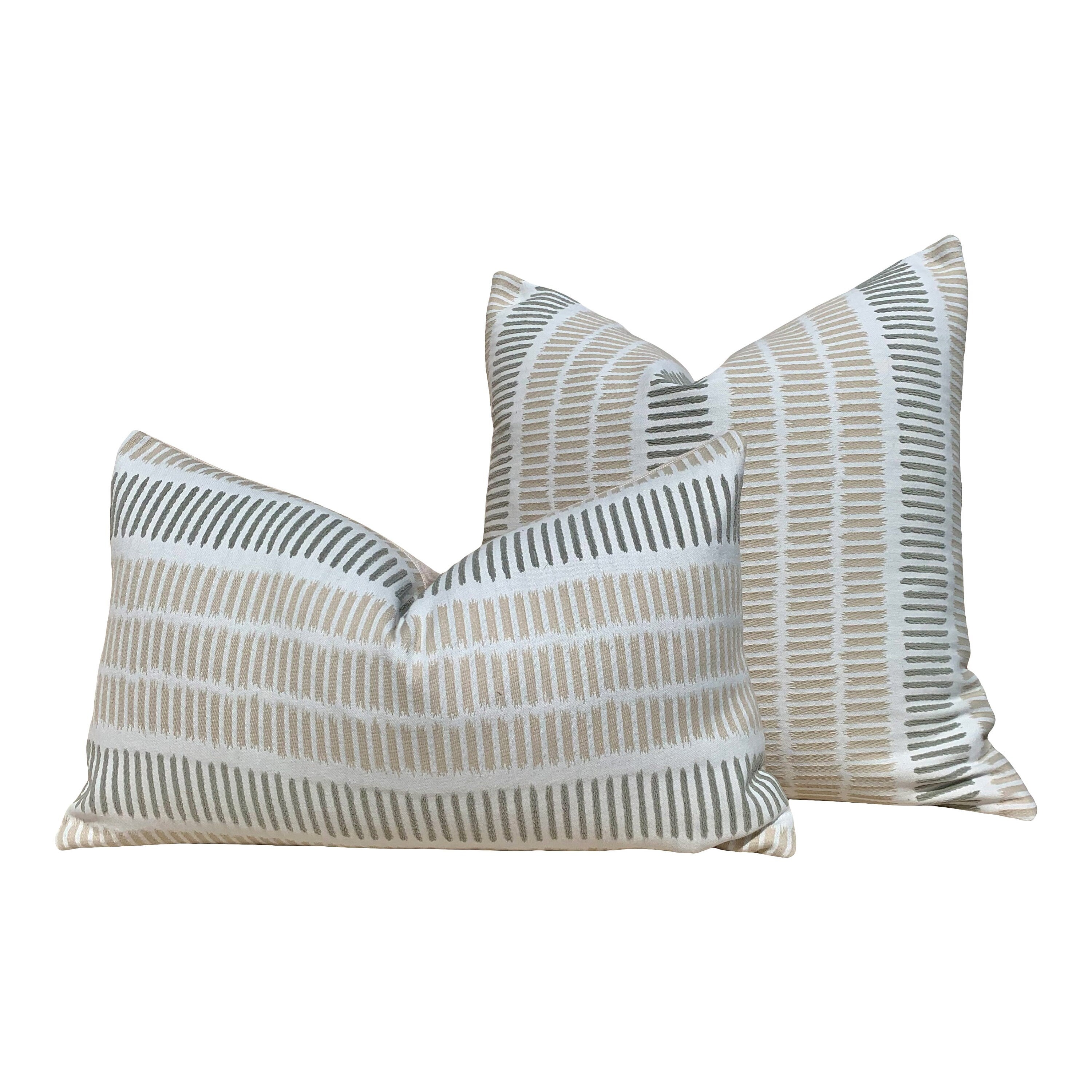 Outdoor Thibaut Topsail Woven Pillow in Flax, Sunbrella Pillow Lumbar striped pillow beige outdoor cushion cover designer outdoor pillow