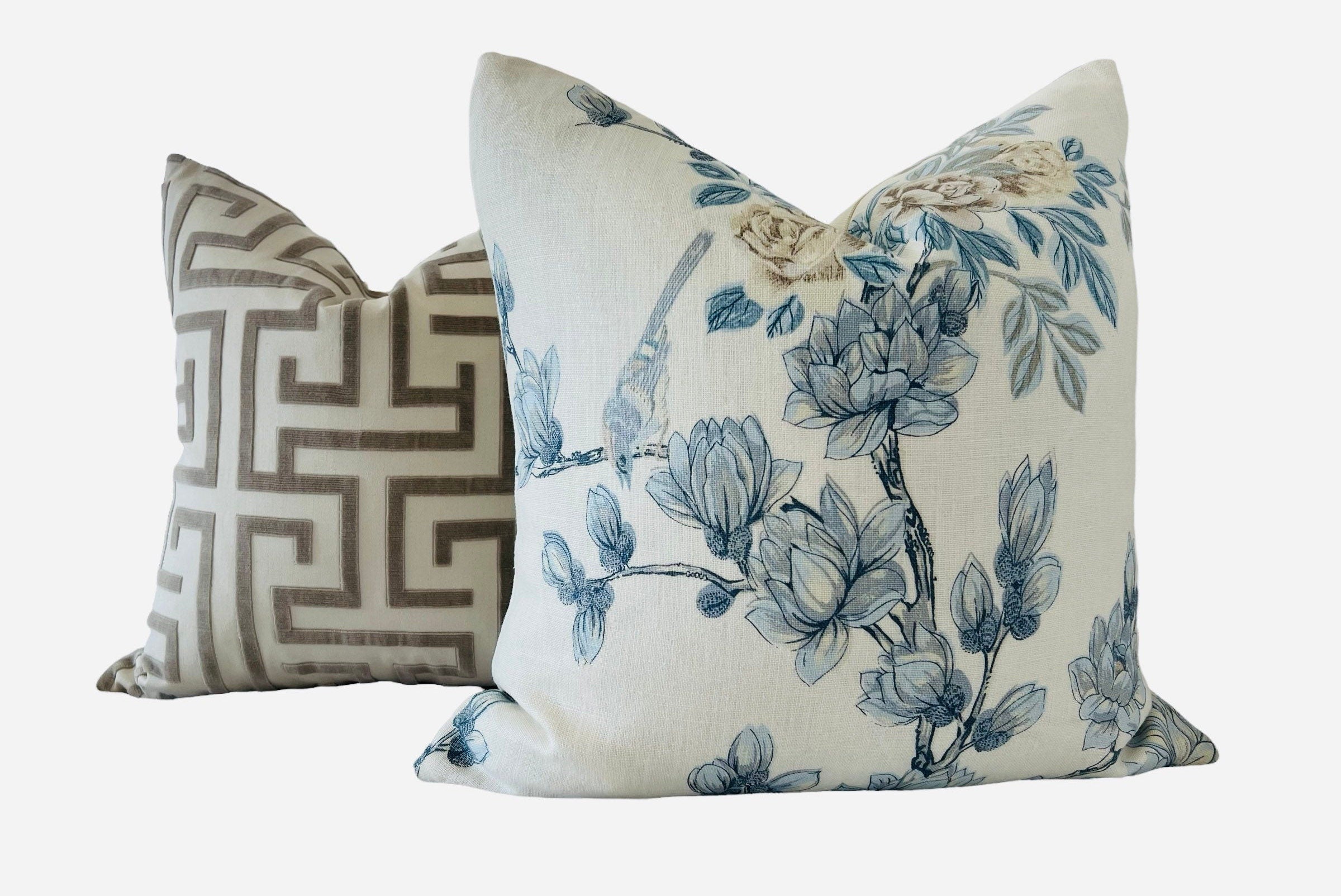 Ming Trail Pillow in Greige. Fretwork Cushion Cover in Gray, Chinoiserie Lumbar Accent Throw Pillow Designer Pillows, Accent Bedding Pillow