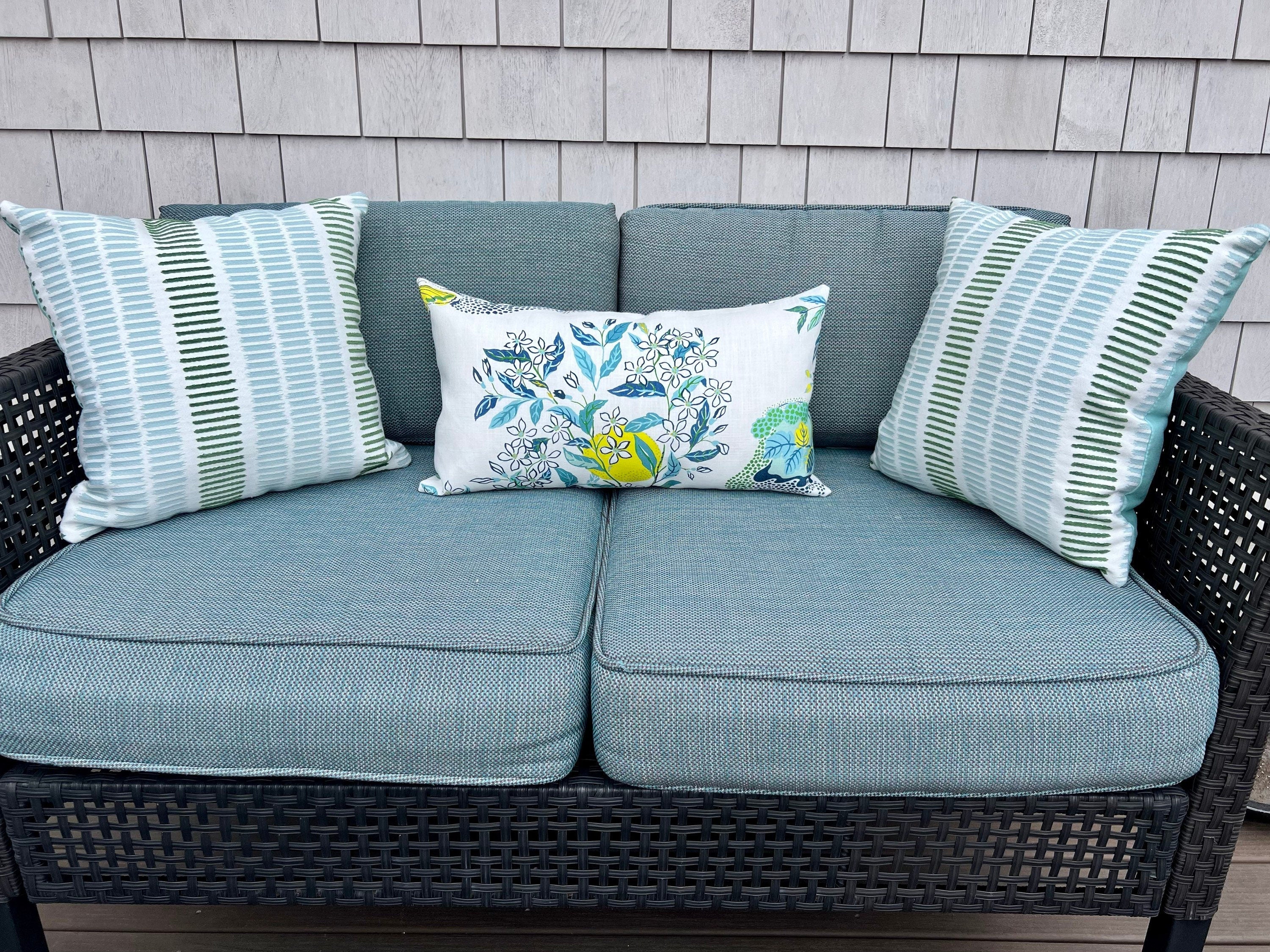 Outdoor Citrus Garden Pillow in Pool. Designer Outdoor Pillow, Josef Frank Accent Throw Pillow, Lemon Tree Pillow Cover, Schumacher Pillow