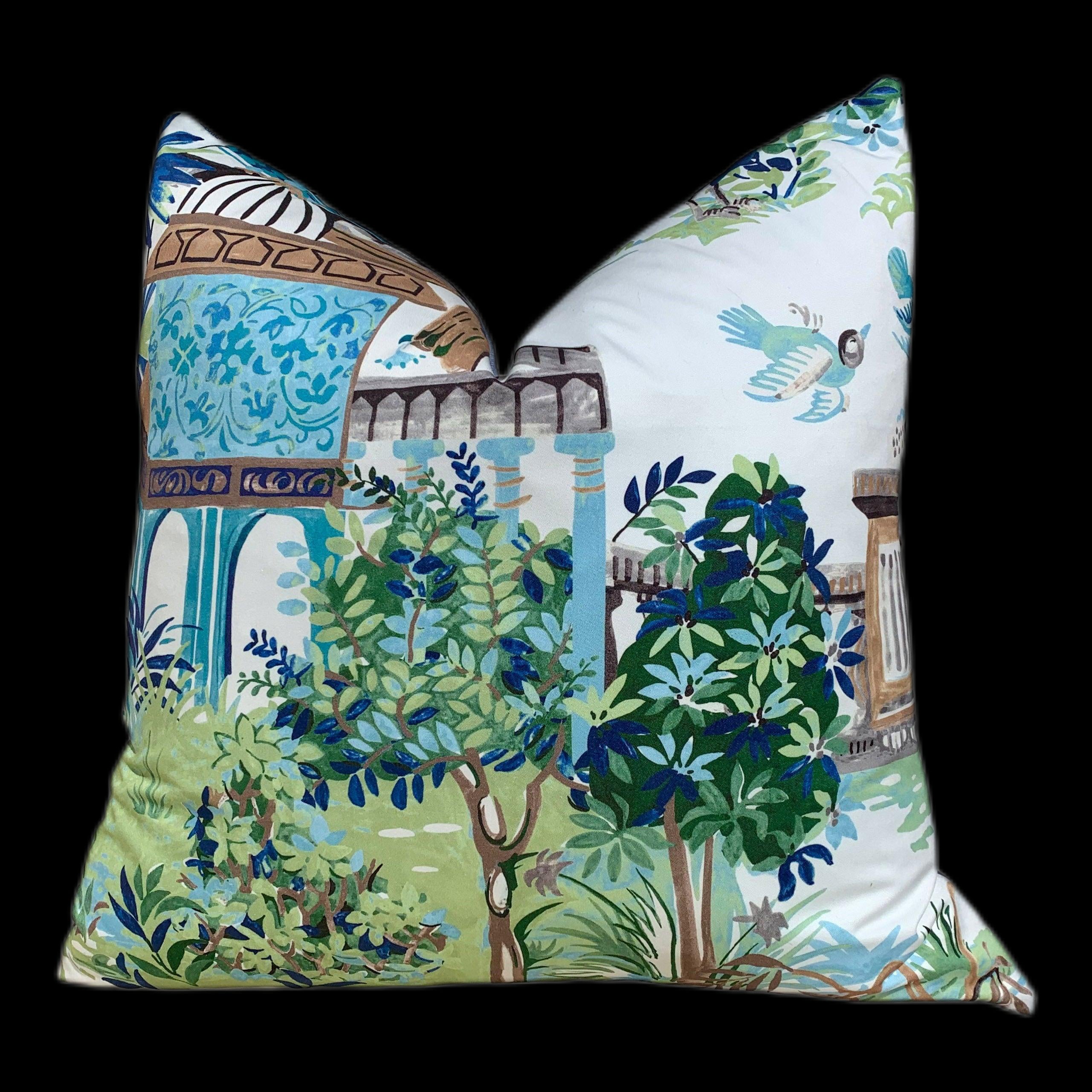 Mystic Garden Pillow in Green and Aqua. Forest Green Pillow Lumbar Cushion Cover Euro Sham Pillow Designer Pillow Cover Accent Throw Cushion