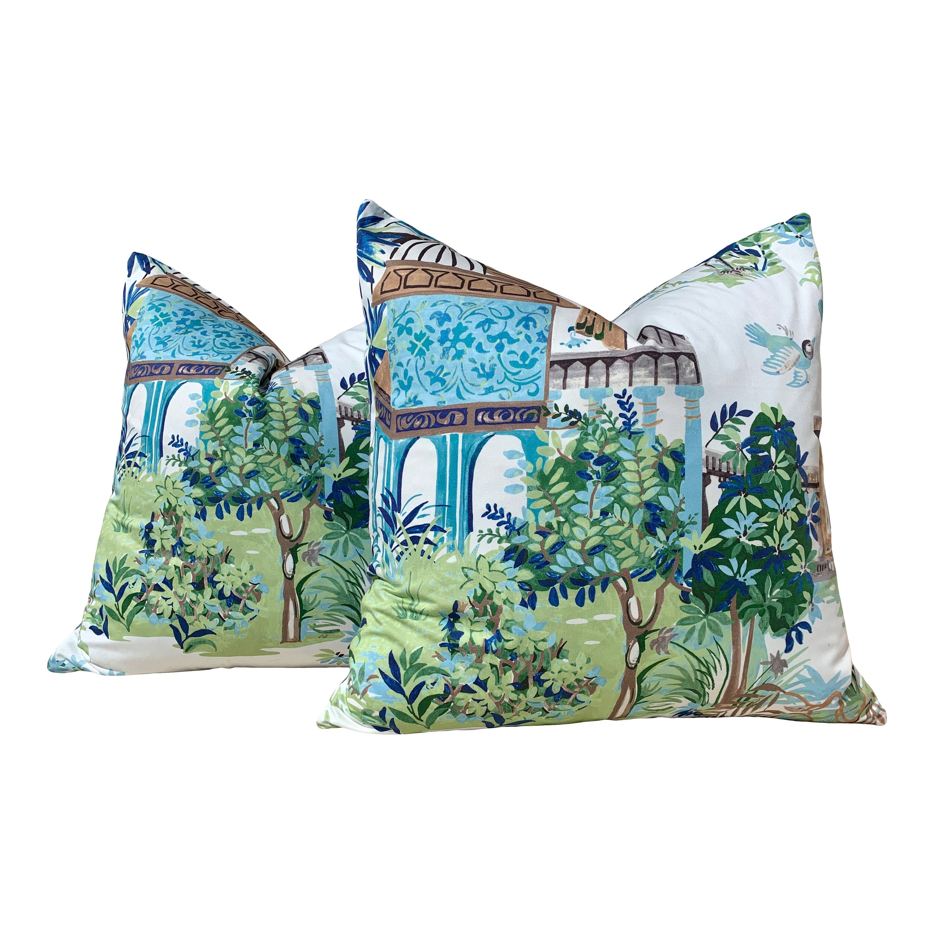 Mystic Garden Pillow in Green and Aqua. Forest Green Pillow Lumbar Cushion Cover Euro Sham Pillow Designer Pillow Cover Accent Throw Cushion