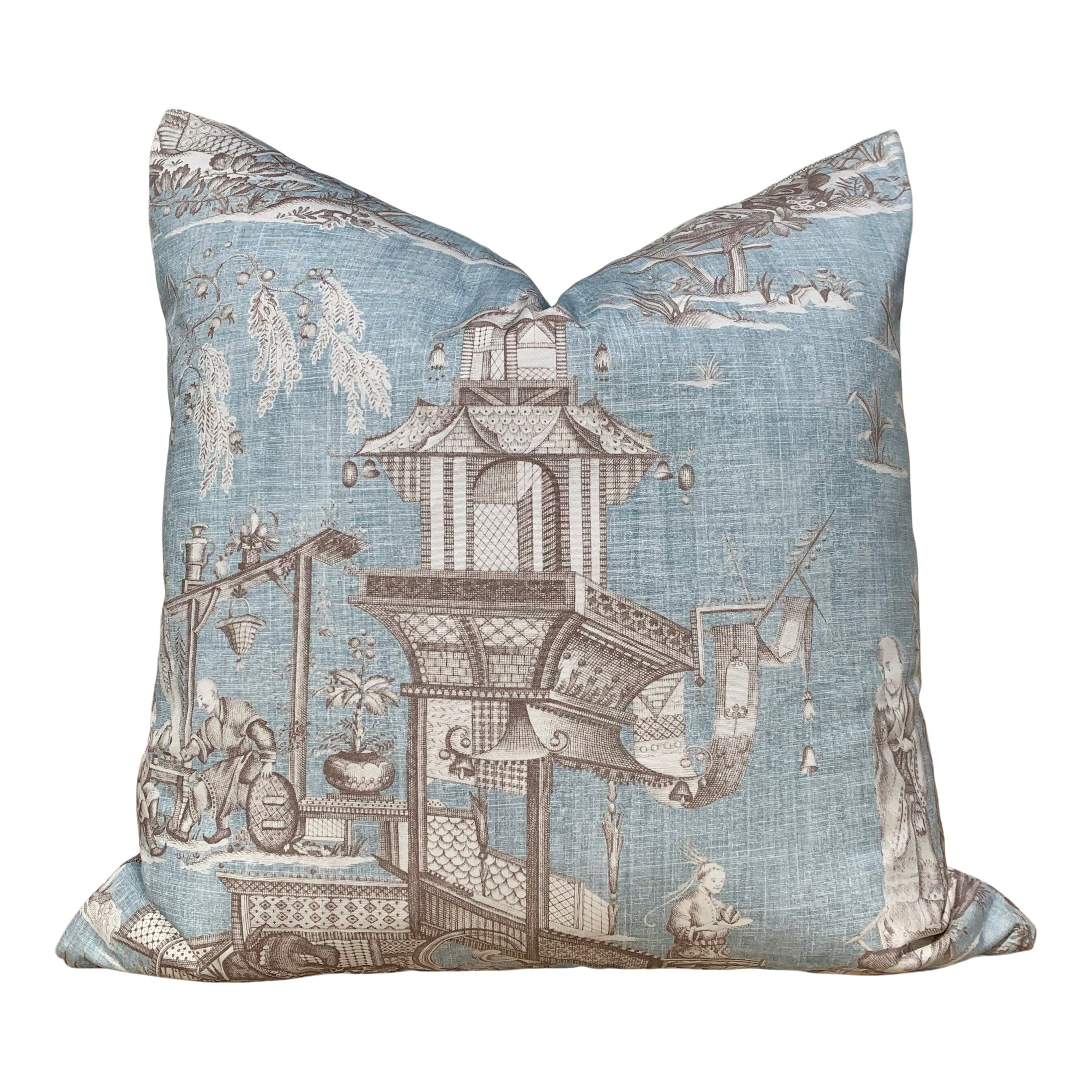 Cheng Toile Pillow in Robbin's Egg. Chinoiserie Pillow Cover, Designer Pillow, Decorative Pillow, Accent lumbar pillow, high end pillow
