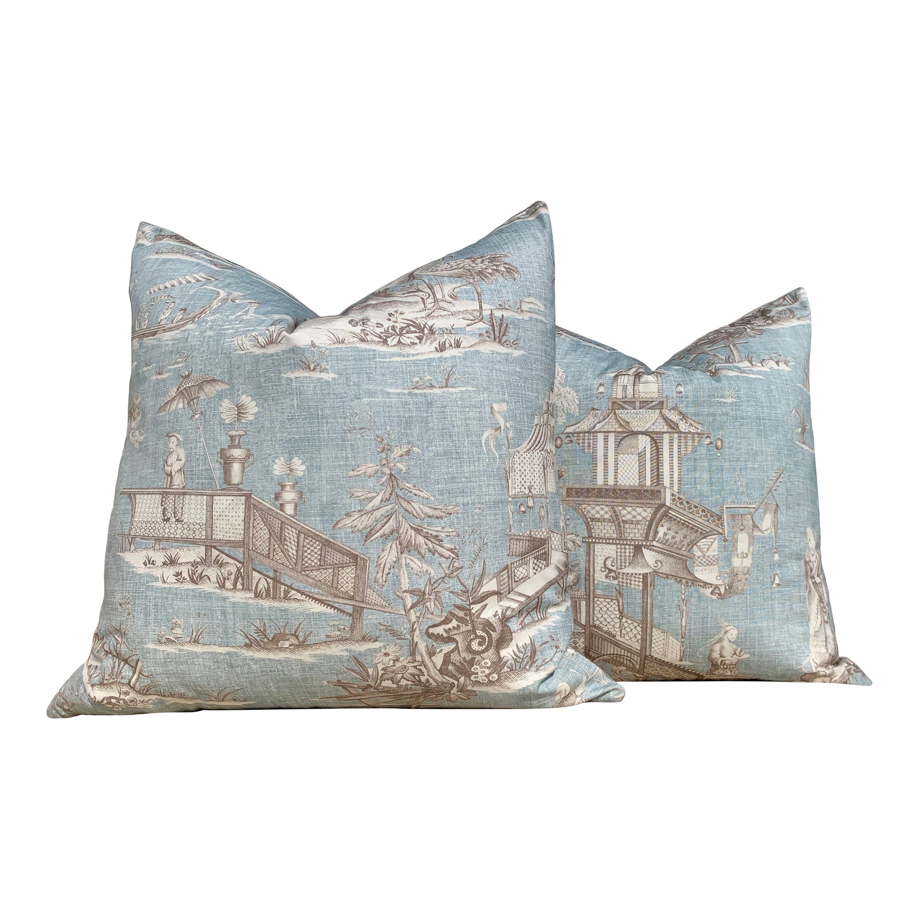 Cheng Toile Pillow in Robbin's Egg. Chinoiserie Pillow Cover, Designer Pillow, Decorative Pillow, Accent lumbar pillow, high end pillow