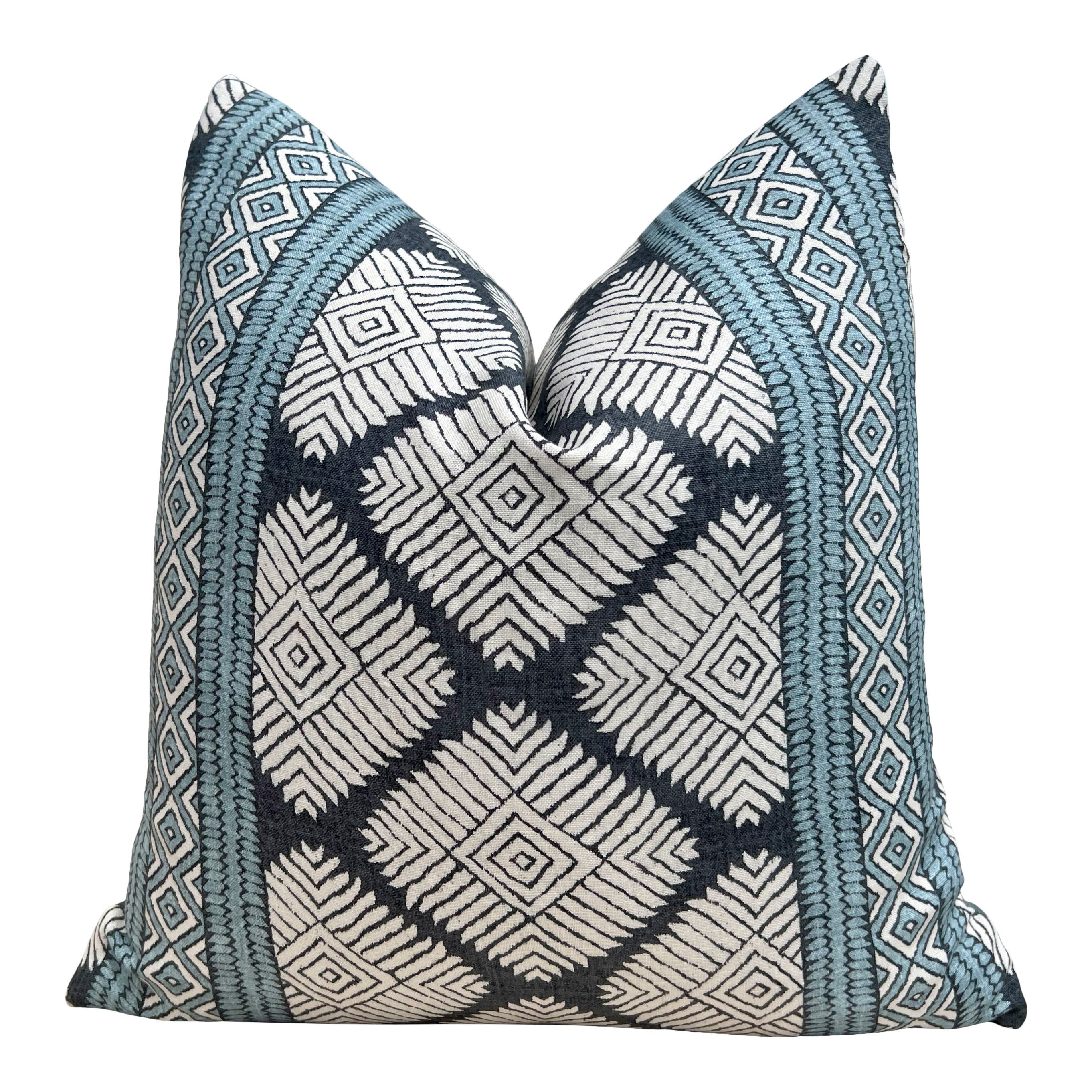 Thibaut Austin Geometric Pillow in Mineral Blue. Blue Pillows in Stripes, Lumbar Geometric Pillow Cover, Euro Sham Covers in Blue