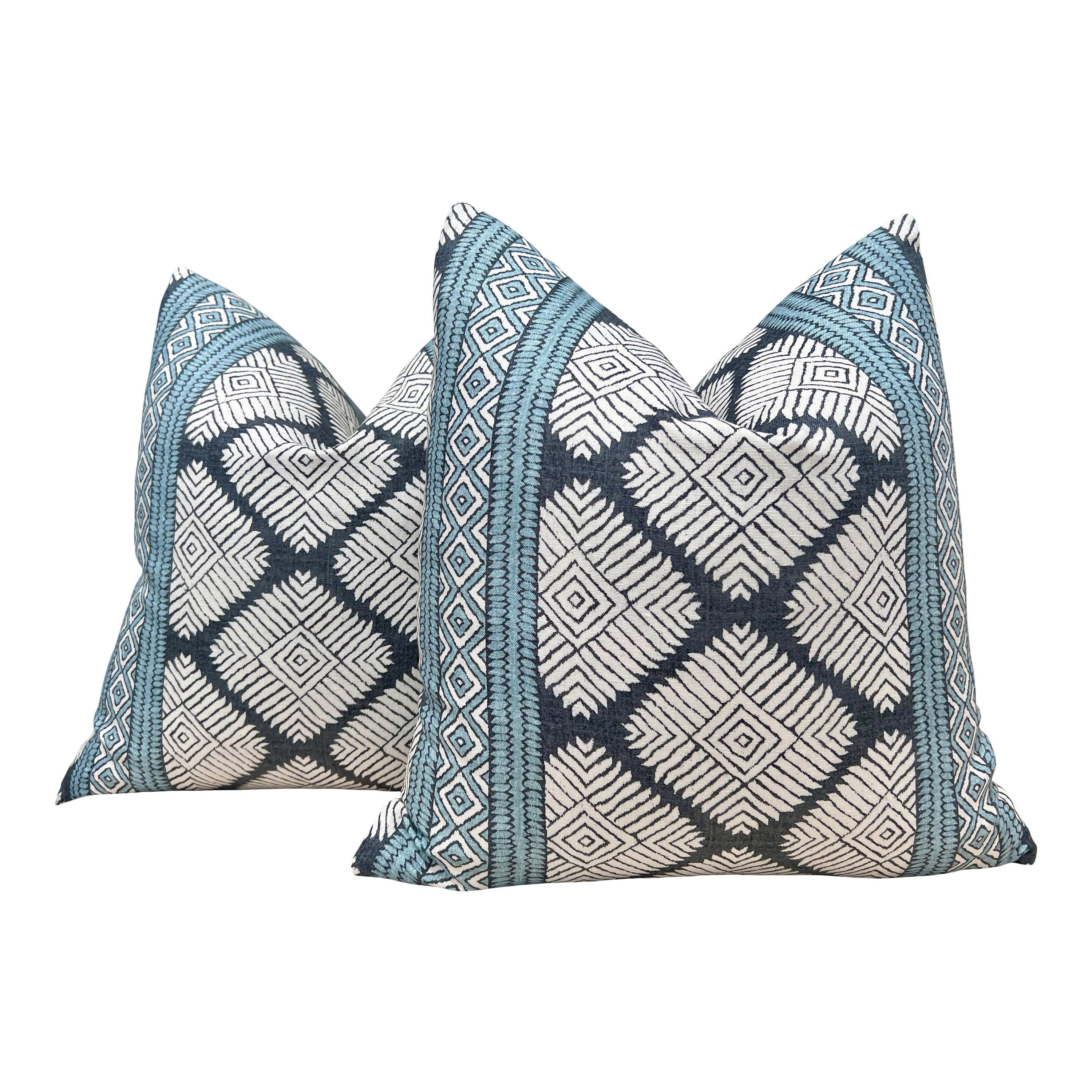 Thibaut Austin Geometric Pillow in Mineral Blue. Blue Pillows in Stripes, Lumbar Geometric Pillow Cover, Euro Sham Covers in Blue